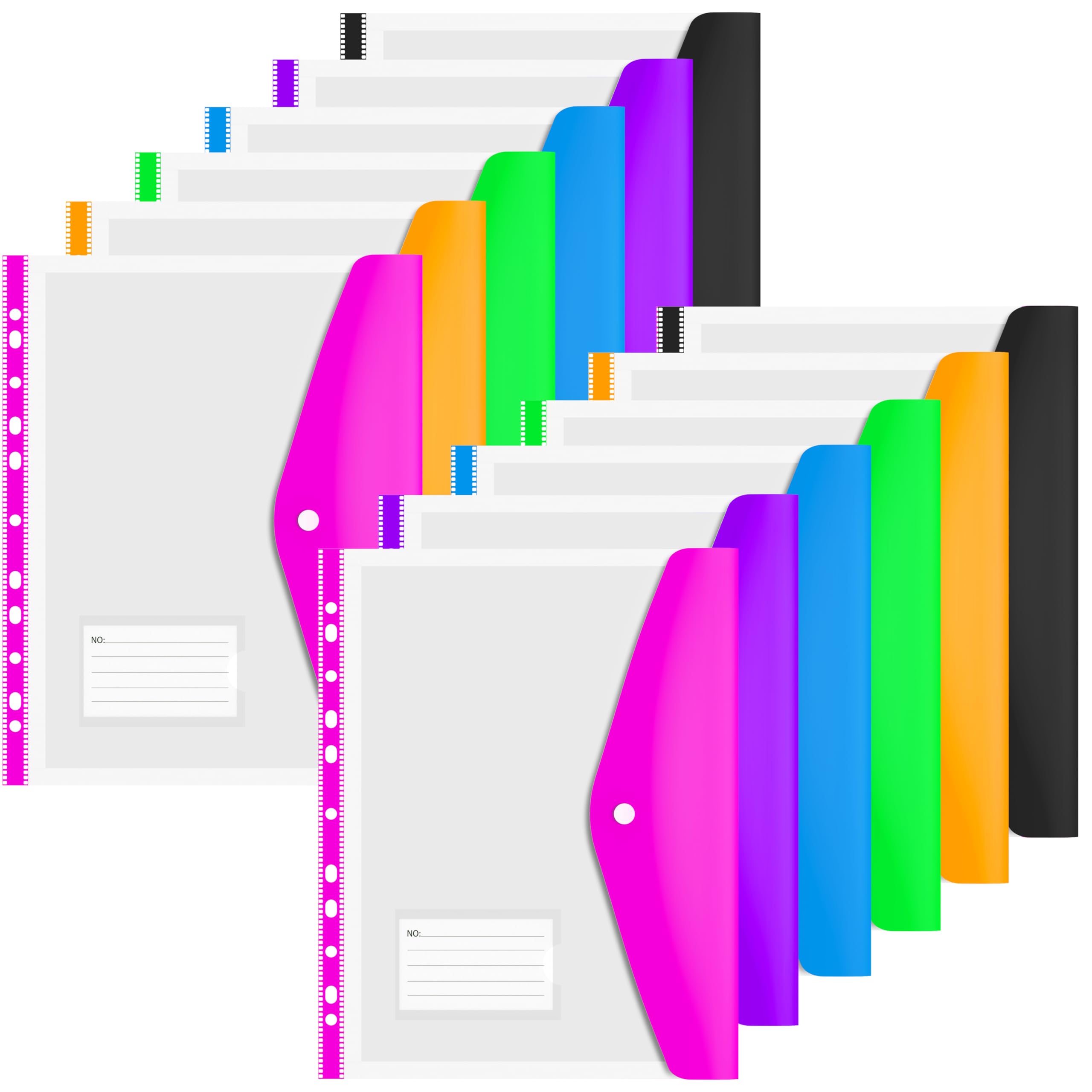 Plastic Wallets A4 Punched Pockets - 12pcs A4 Plastic File Folders for Document Paperwork Assorted Colours Envelope Folders with Label Pocket Side Opening School Office Stationery Supplies