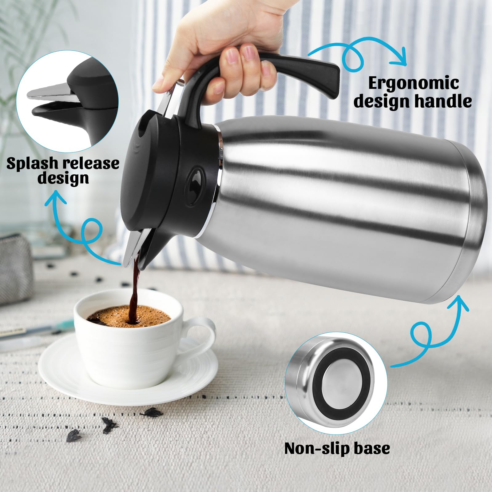 Jarra térmica de café de 70 onzas, termo al vacío de doble pared para bebidas calientes, jarra de acero inoxidable para líquidos calientes, termo de té grande para hogar, escuela, oficina, para el día