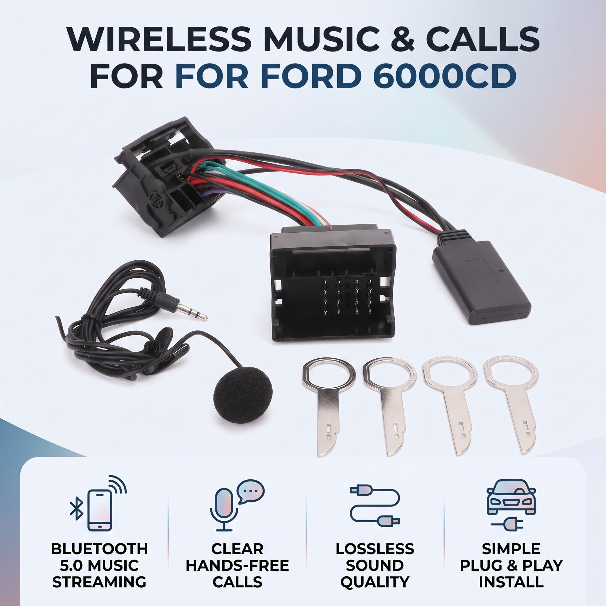 Ejoyous Adattatore Audio Wireless Bluetooth 5.0, Adattatore per Auto Bluetooth Aux, Cavo Aux in Adattatore Musicale Bluetooth con Microfono Sostitutivo per Focus Mondeo Fusion