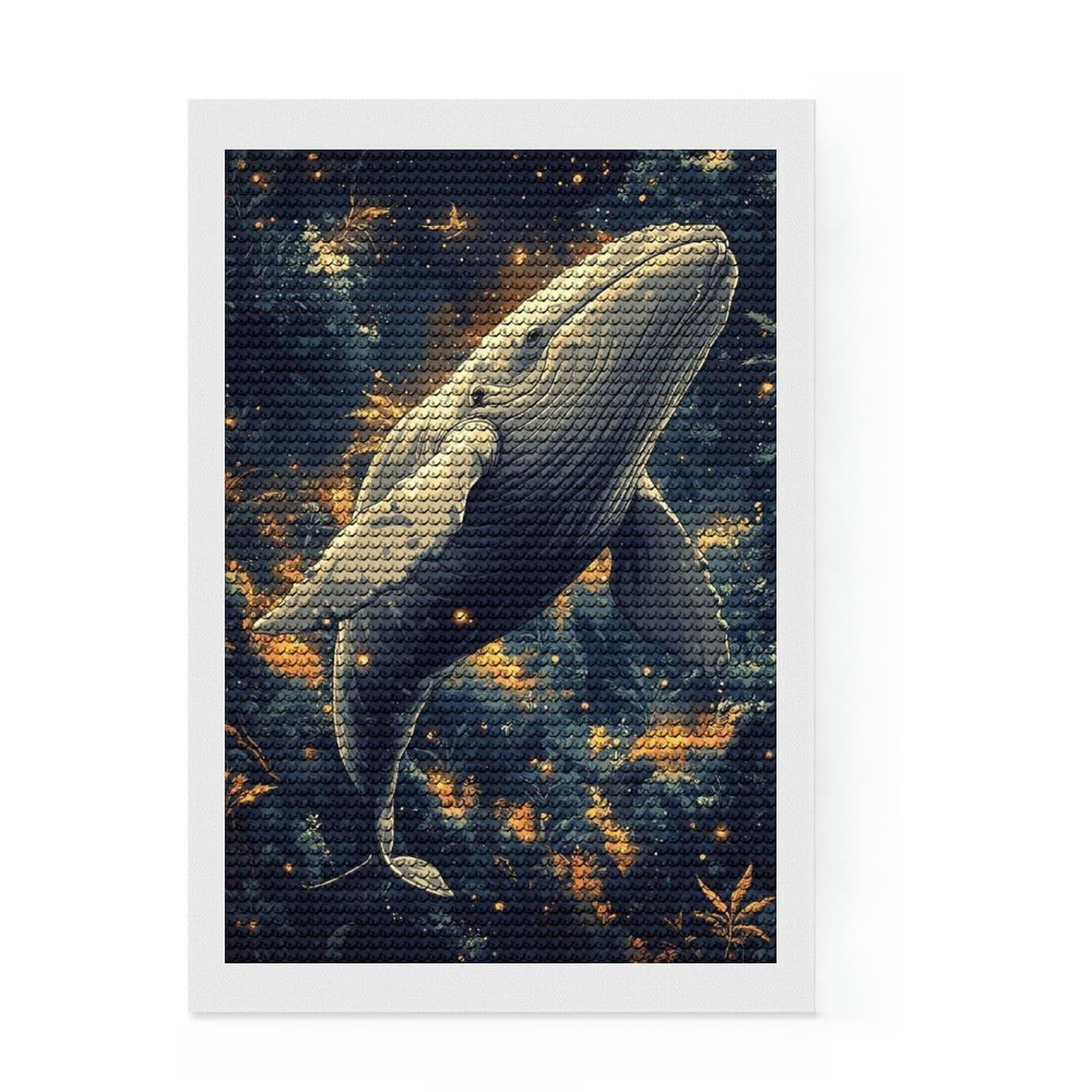 Junmoney Whale in A Forest Diamond Painting Set 8"x12", Stress Relief Craft, Finish and Display, Boho Decor, for Women, Sparkling Round Gems
