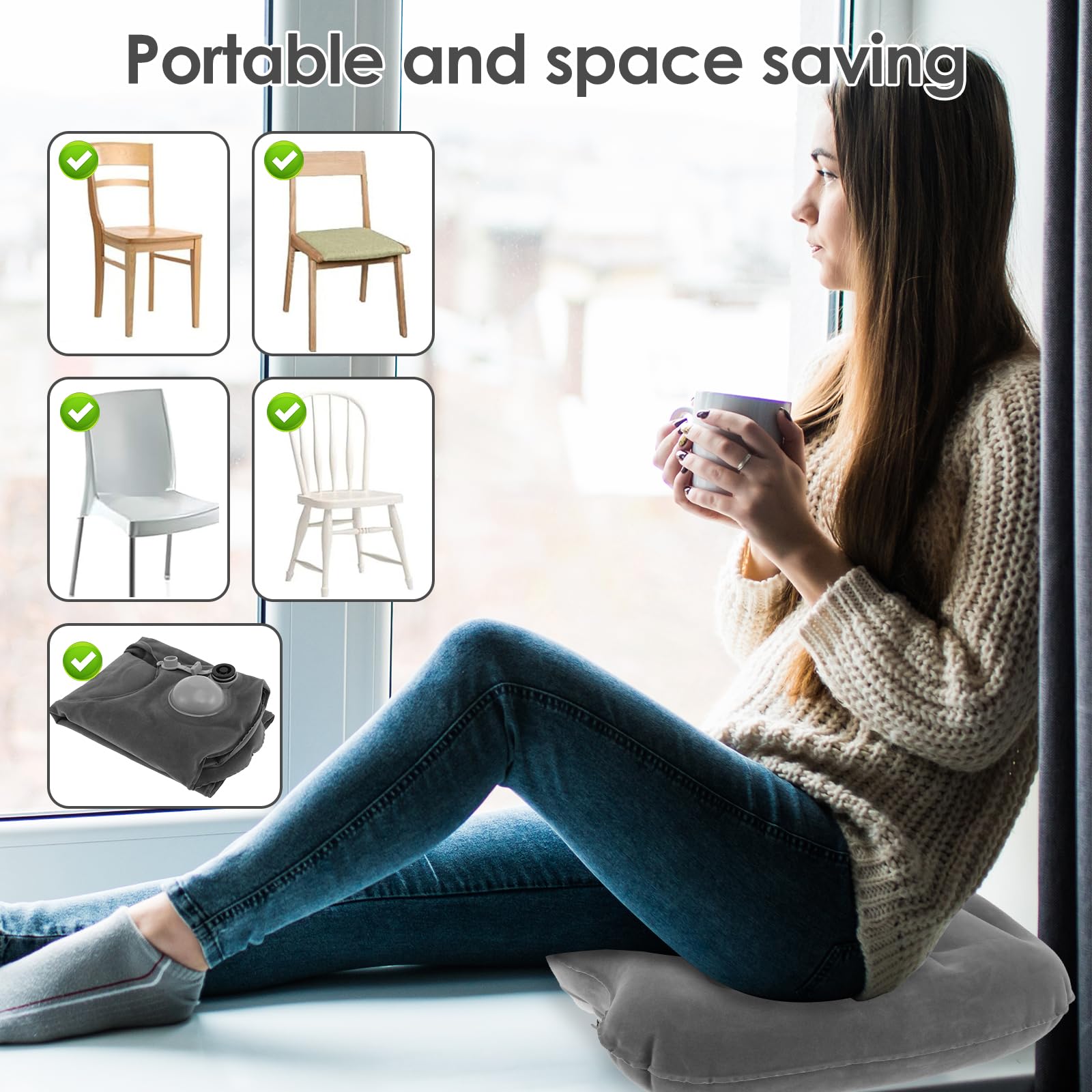 ZJRDYYK Inflatable Donut Pillow for Tailbone Pain, Hemorrhoids, Bed Sores, Back Pain, Plane, Travel, Hemorrhoid Cushion, Orthopedic Seat Cushion, 17.91