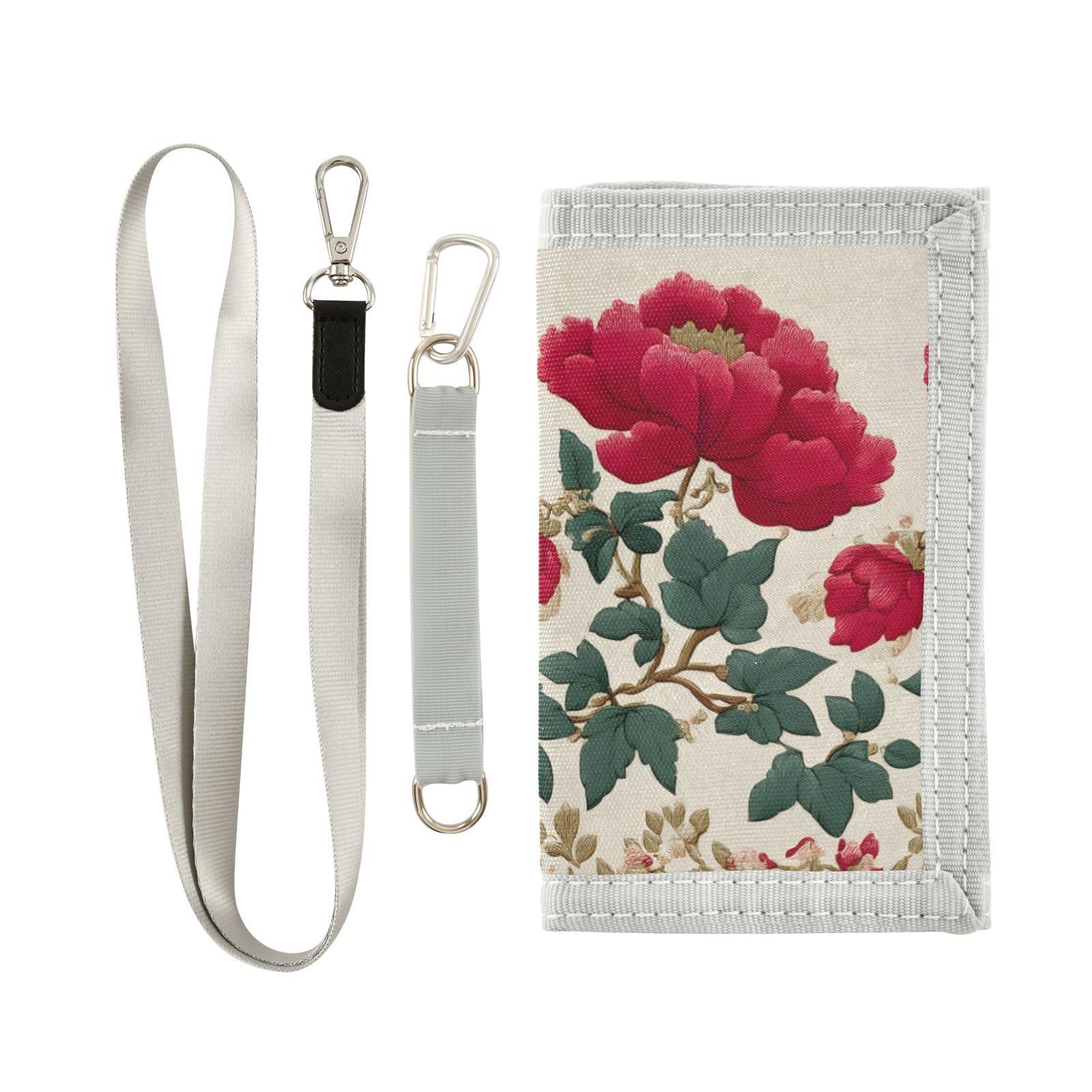 FOLIOSA Red Ethnic Floral Kids Wallet for Boys Girls Youth, Compact Fabric 4.9×2.9 in