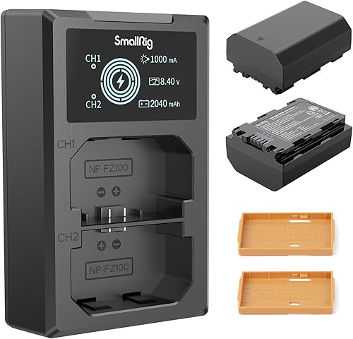 Miniatura 8 de SMALLRIG Juego de cargador de batería de repuesto para cámara NP-FZ100 A7 IV, A7R V, A7S III, cargador de batería de doble ranura para Sony A7R IV,
