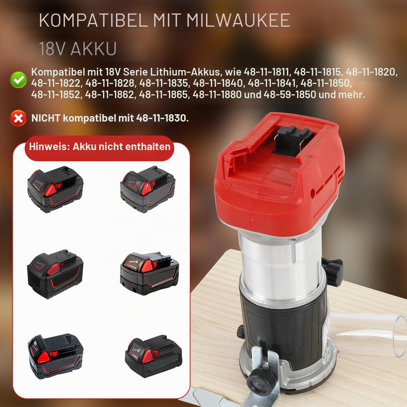 Bürstenloser kabelloser Power-Router kompatibel mit Milwaukee M18 18 V Akku, Kantenschneider Trimmer mit 6 Geschwindigkeiten, 800 W, 30000 U/min, Palm Router mit Trimmfräser-Bits, Kanten- und