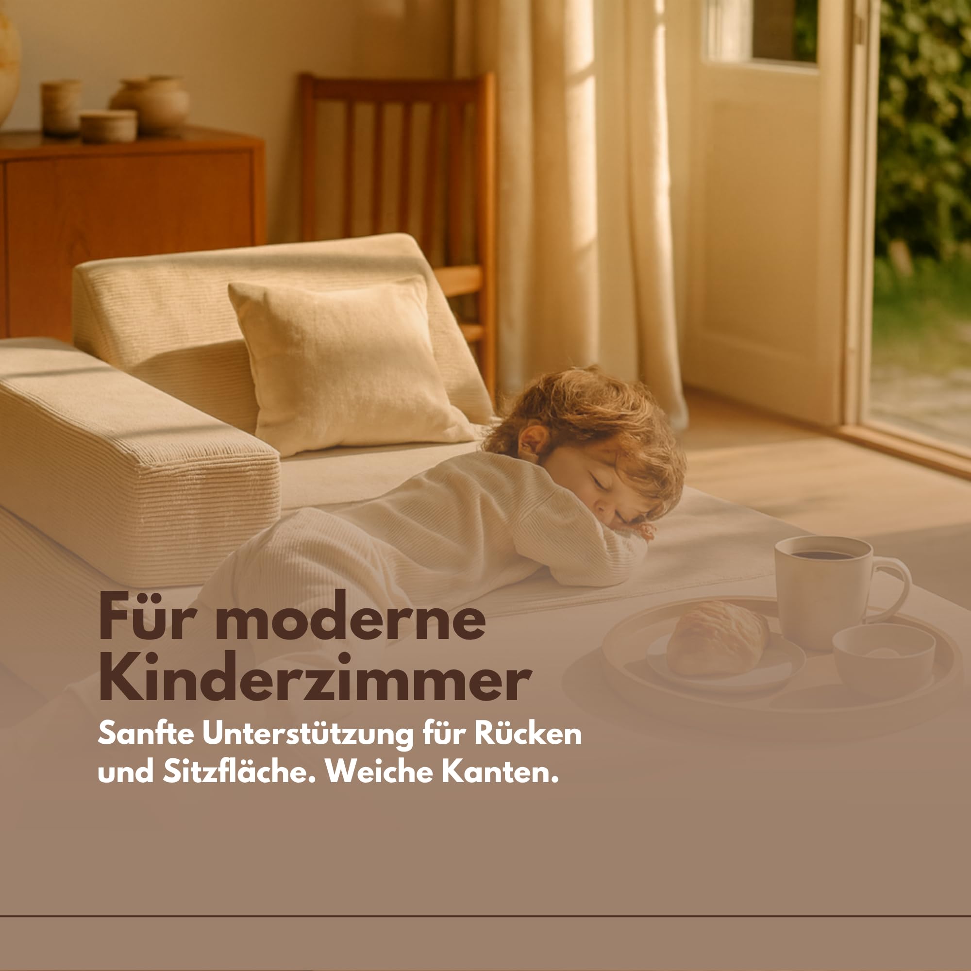 Angelove Kindersessel 3‑in‑1 - Faltbare Kindercouch & Spielmatratze aus Cord, Bequemer Spielsofa‑Sessel ab 1 Jahr, Beige