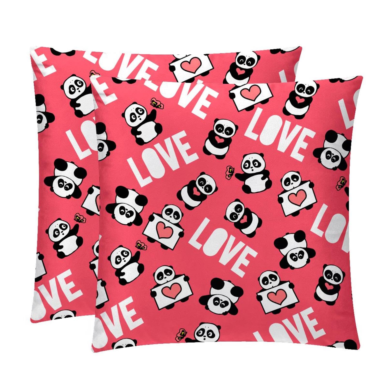 TDGKPZ Cartoon Panda Throw Pillow Cases 2 Pack Pillowcases Zipper Cushion Covers For Bedroom Living Room 50x50cm