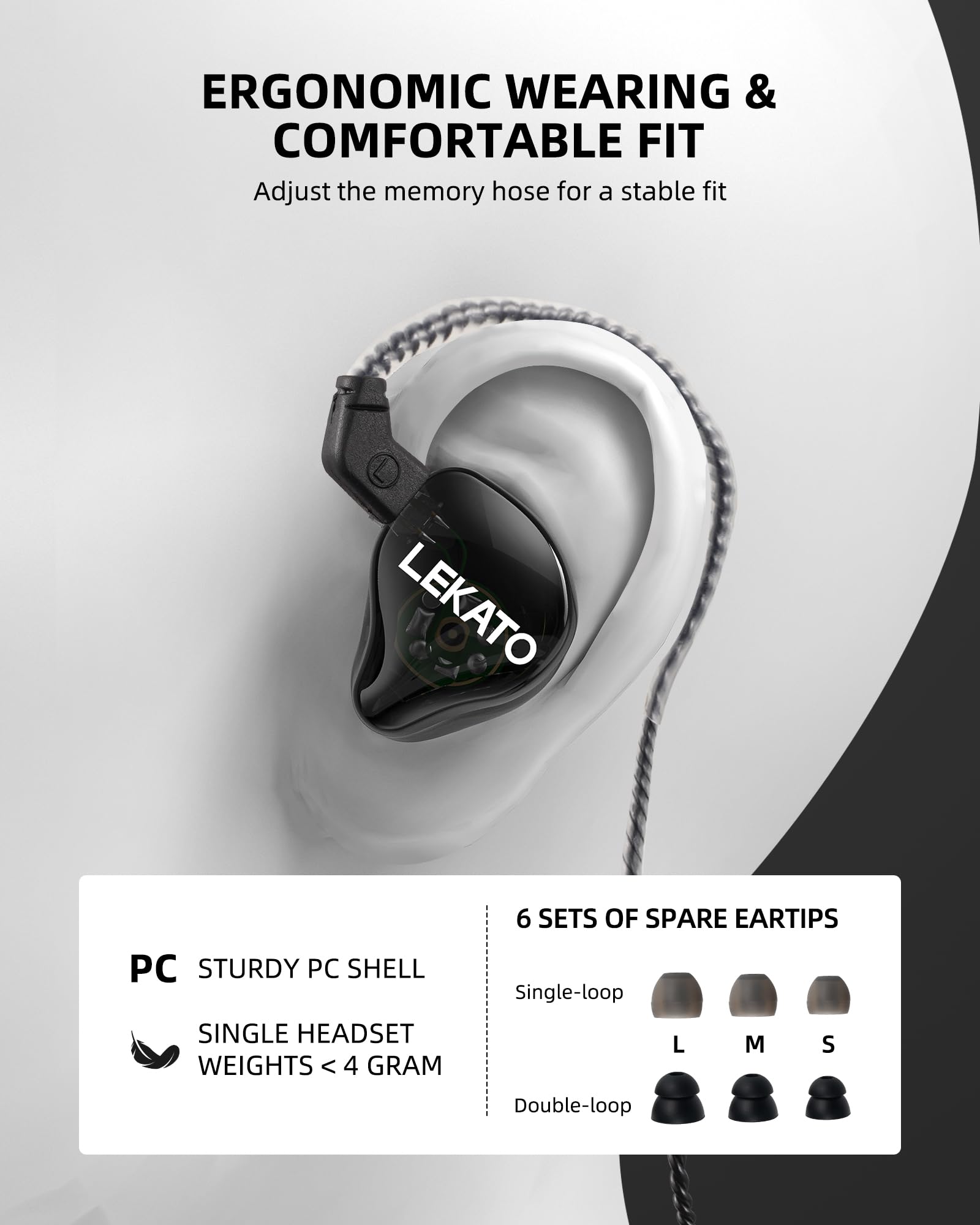 LEKATO H5 Écouteurs intra-auriculaires hybrides Hifi IEM pour musiciens, chanteurs, câble détachable à 2 broches 1BA + 1DD - Écouteurs de jeu filaires professionnels - Basse profonde - Isolation