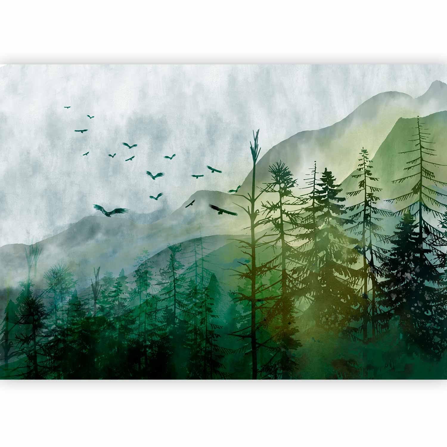 artgeist Wall Mural Landscape 135x101 in - Peel and Stick Self-Adhesive Wallpaper Removable Large Sticker Foil Wall Decor Print Picture Design Forest Mountains Green Nature Like Painted c-A-10017-a-a