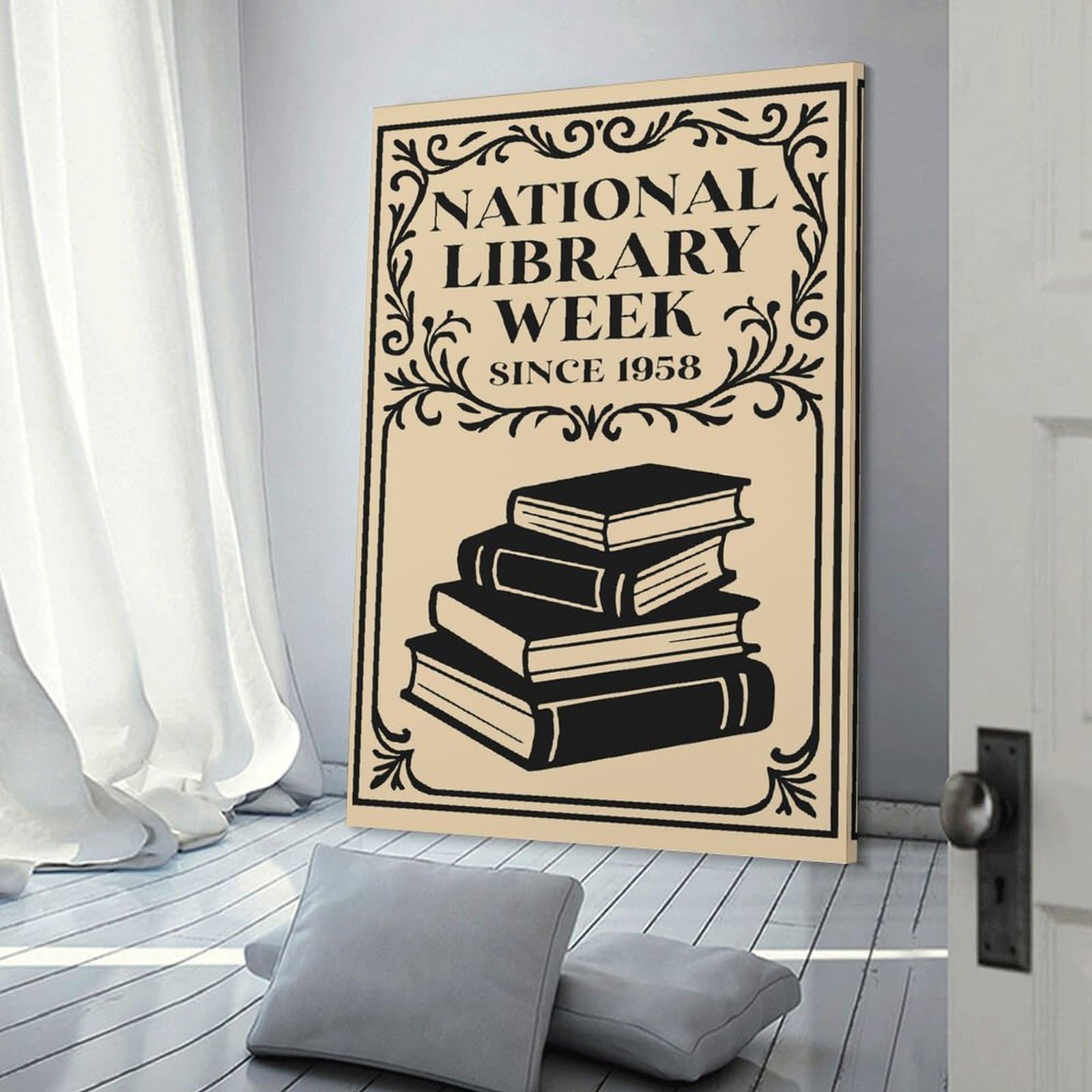Junmoney Hanging Wall Art National Library Week, 24x36inch(60x90cm), for Small Homes, Bedrooms Or Open Spaces, Wall Decor with Flexible Room Appeal