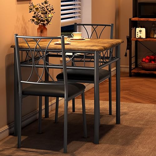 IDEALHOUSE Juego de mesa de comedor para 2, mesa de cocina y sillas para 2, juego de mesa de cocina cuadrada con sillas tapizadas, juego de mesa de