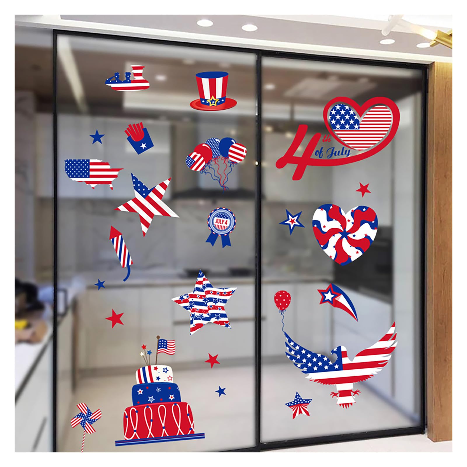 Fourth of July Window Clings Double Side 4th of July Land of The Free America Patriotic Window Clings Patriotic Red White Blue Party Supplies Decor Independent Day Window Decal Ornaments
