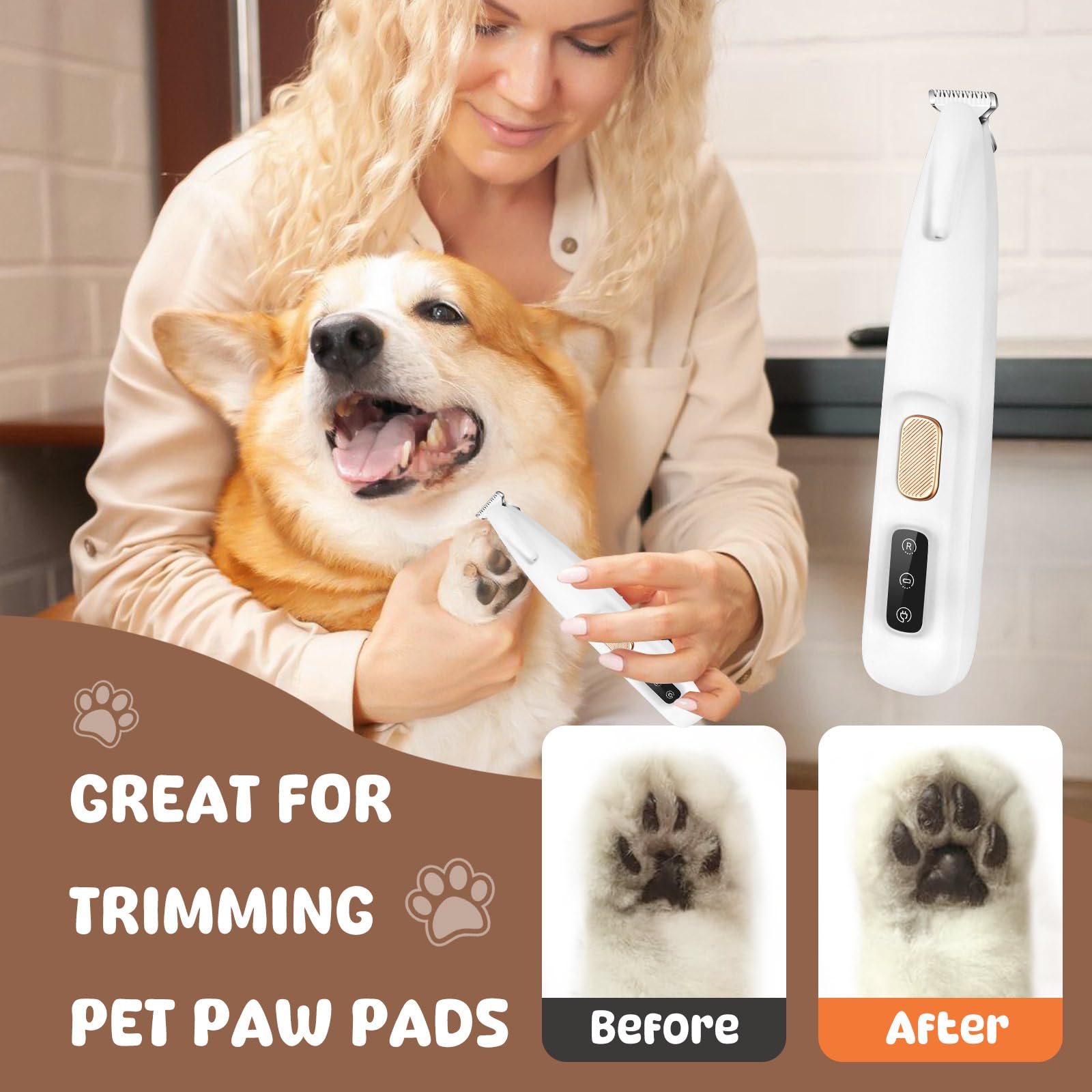 VicBou Tondeuse pour Chien et Chat - Rechargeable USB, Faible Bruit, Électrique avec LED - Pour Pattes, Yeux, Oreilles, Visage, Croupe