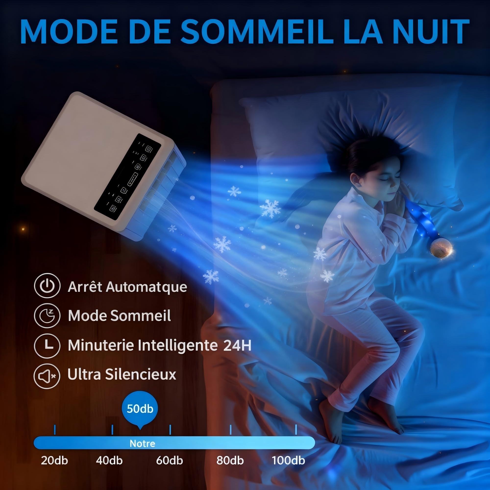 Garvee Climatiseur Portable 9000 BTU pour Pièces jusqu’à 26 m², 3 en 1 Refroidissement Déshumidification Ventilation, Double Tube, Silencieux ≤52 dB, Minuterie 24h, Télécommande Incluse