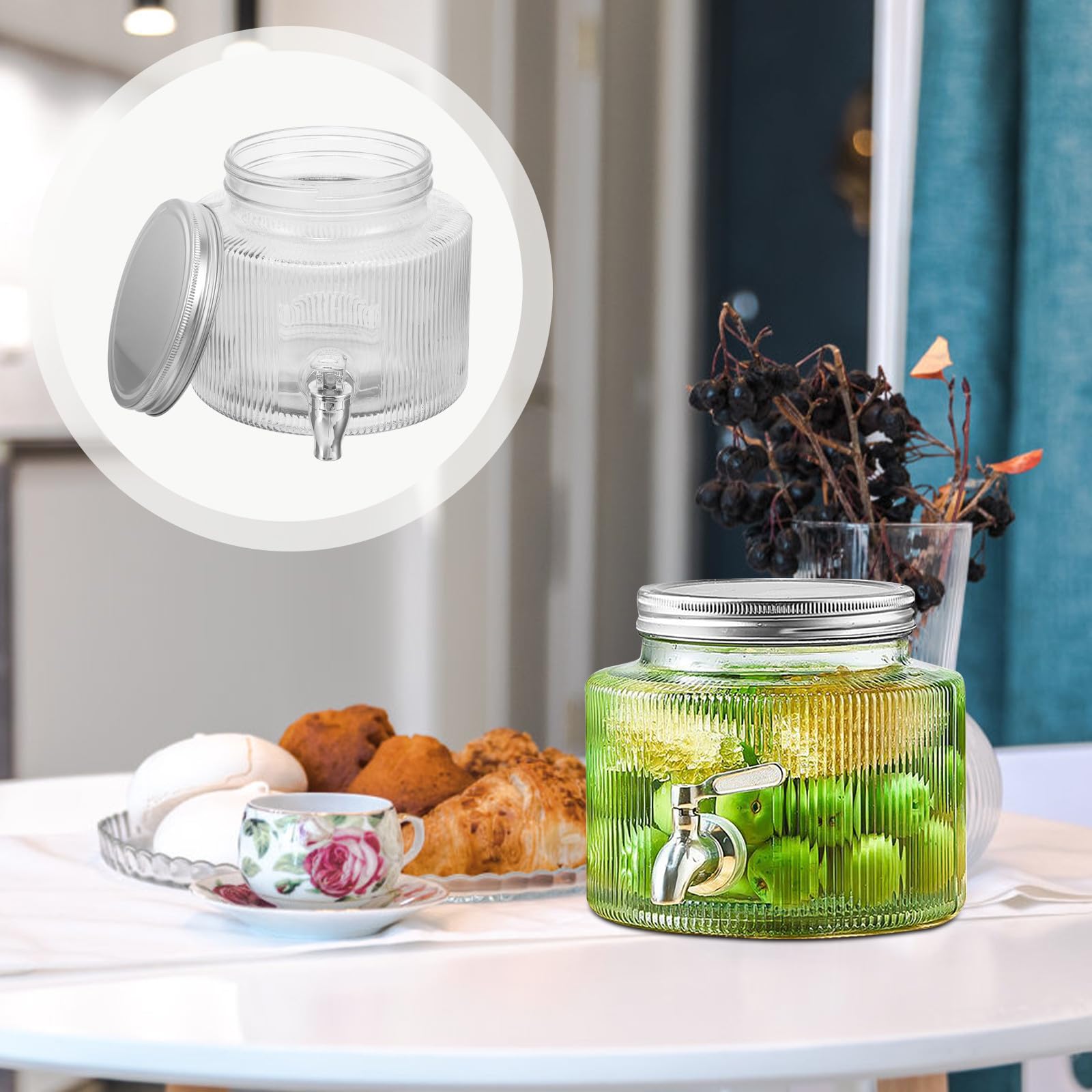 Tofficu Glas Getränkespender 2,8l mit Zapfhahn und Dichtendem Deckel Einzigartiges Design für Eistee Limonade und Früchtetee bei Gartenparty oder Picknick