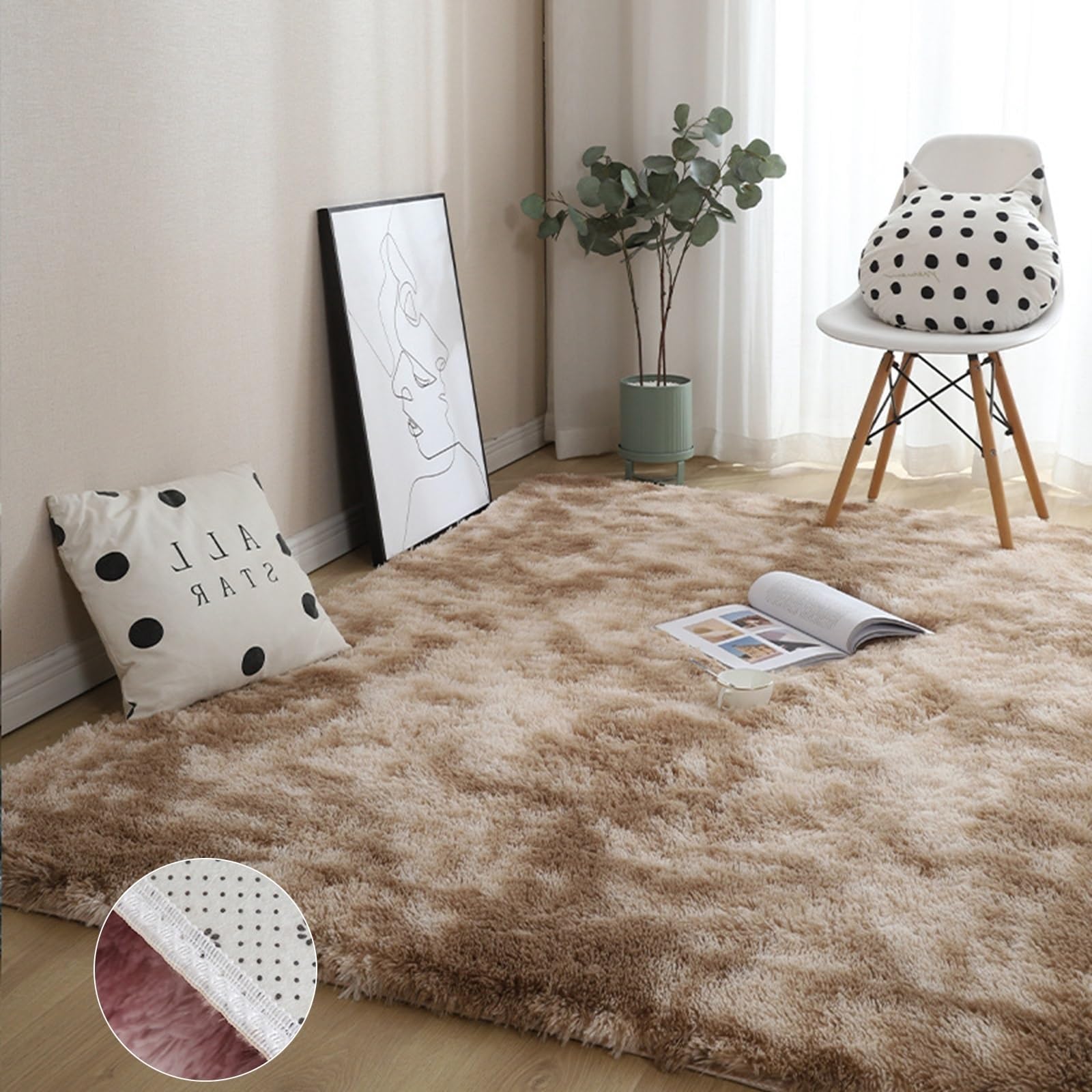 GOUSANG Floor Rugs 70 x 110 cm Modern Geometric Rug Minimalist Living Room Luxurious Soft for Sofa Home Room Hallway Kitchens, Khaki