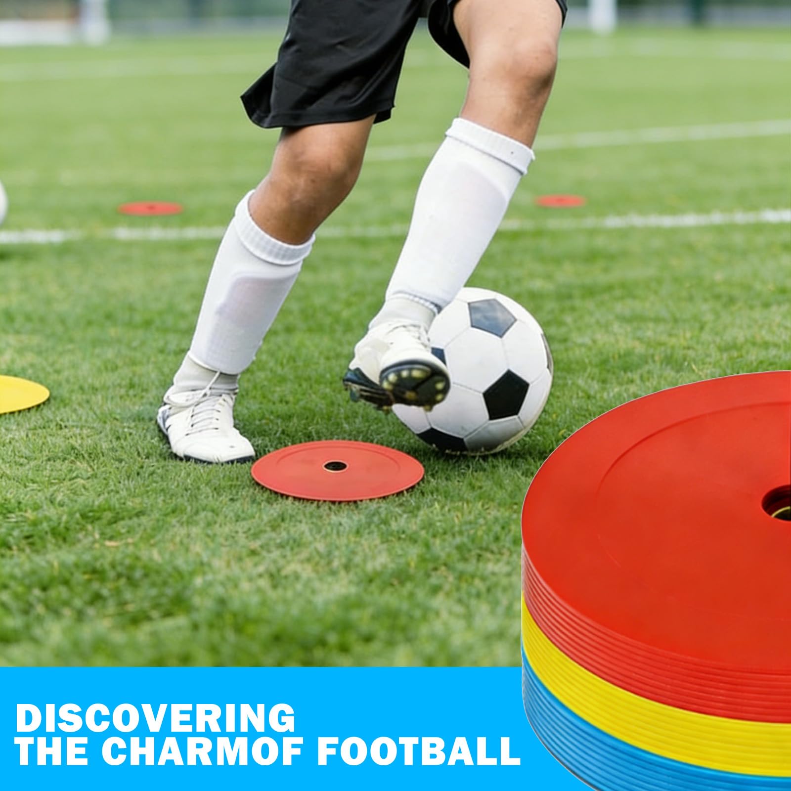 24er Set Markierungsscheiben 15cm Hütchen Fussball Flach mit Organizerhalter rutschfeste Floormarker Spielfeldmarkierung Bodenmarkierung Trainingszubehör für Fußball, Basketball, Handball