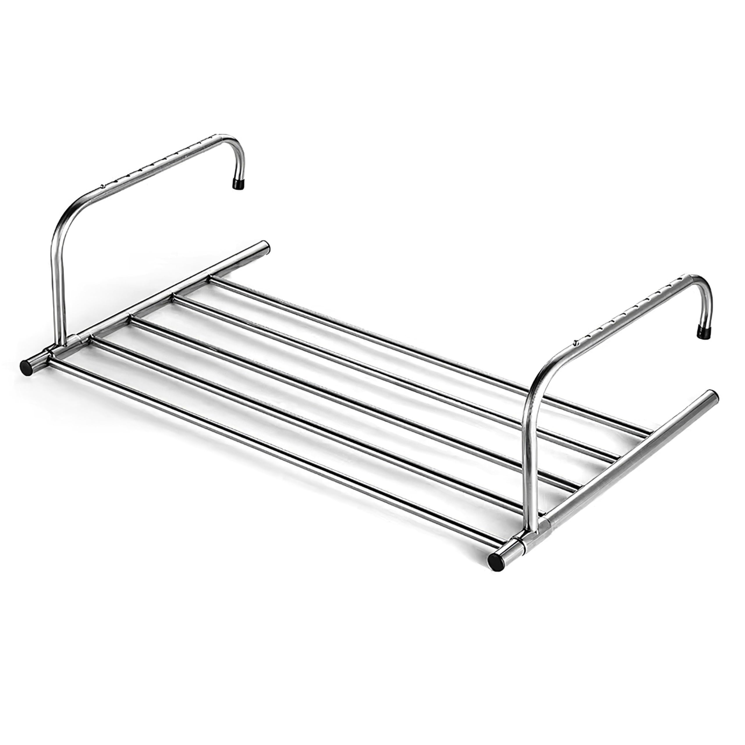Stendino Pieghevole da Balcone e Termosifone, Stendibiancheria Salvaspazio con Ganci Regolabili, Porta Asciugamani, per Interno/Esterno, Ringhiera, Appartamento, Asciugatura Rapida (42-73cm)