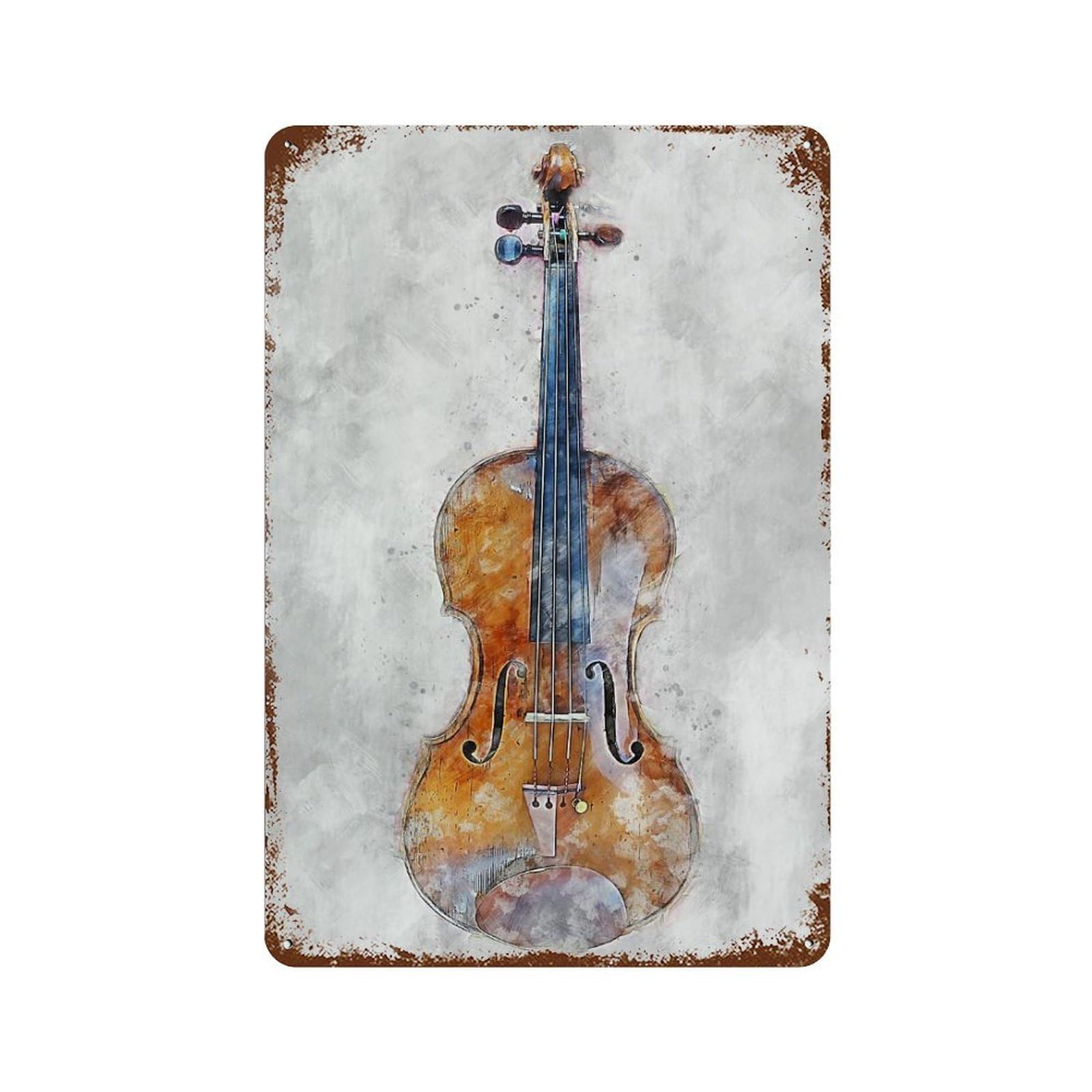 Violin Rust Effect Tin Sign 11.8"x7.9", Vintage Wall Decor for Bistro, Counter And Cafe Decor