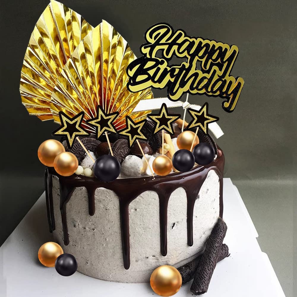 FOSDICK 28-teiliges Tortendeko Set - Goldene Kugeln & Blumen Für Geburtstagstorten