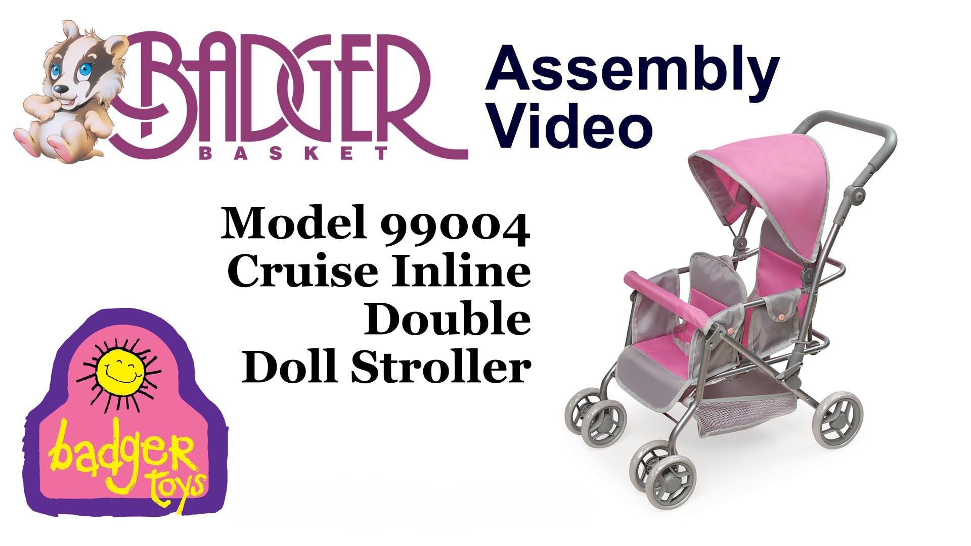 Badger Basket Double Doll Stroller with Storage Basket - Pink/Grey
