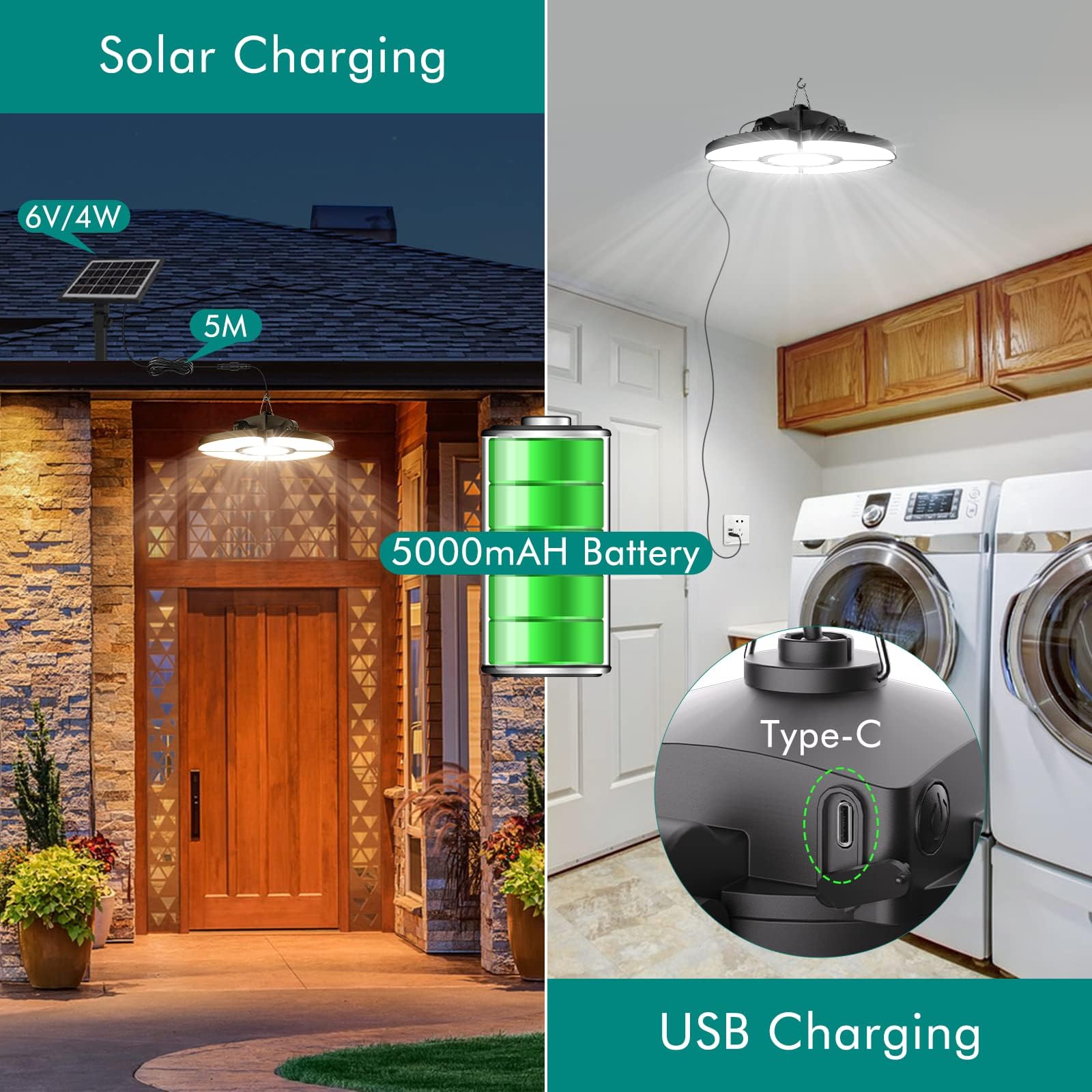 CLV Lampadario Solare con Telecomando 152 LED 2500LM, Lampada da Interno con Sensore di Movimento 6 modalità a Sospensione 5000MAH, 2500K-6500K, 5 luminosità per Giardino Balcone