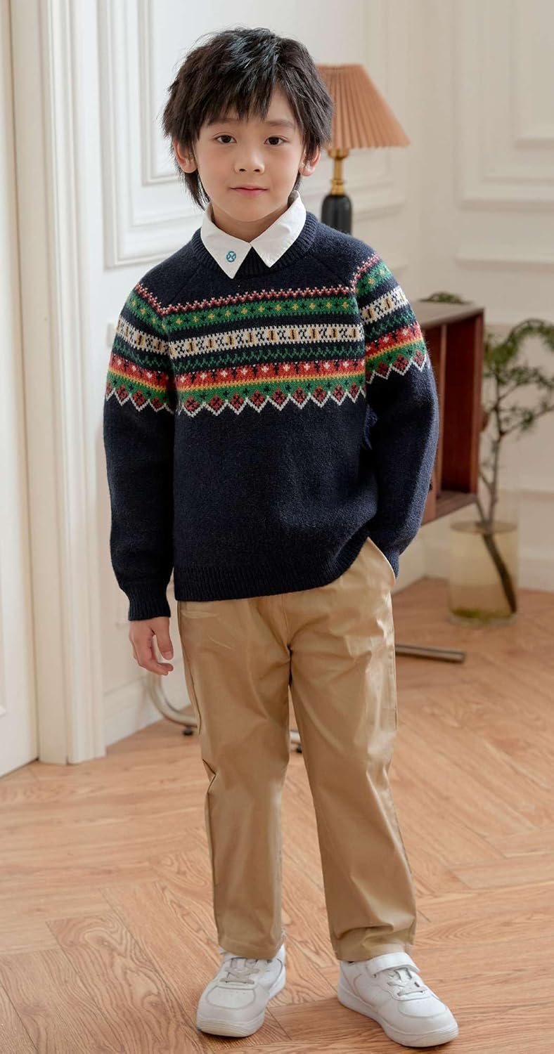 SMILING PINKER Toddler Boys Christmas Sweater Crewneck Long Sleeve Reindeer Santa Snowman Knit Pullover Chunky Top - Image 3