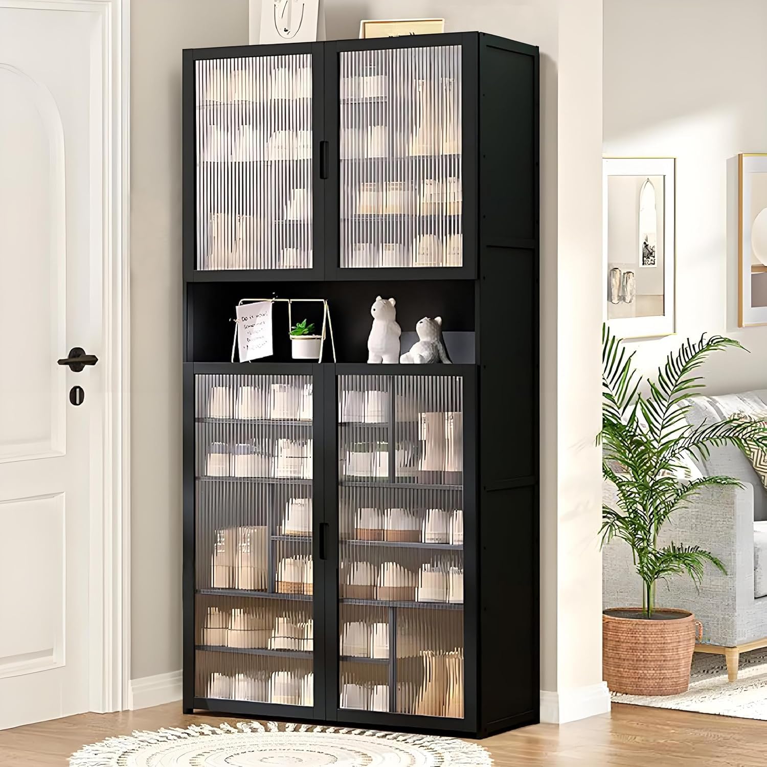 Voclym Tall Shoe Cabinet with Clear Doors, Large Capacity Bamboo Shoe Cabinet, 40-45 Pairs Shoe Rack Organizer for Closet Entrance, Hallway, Living