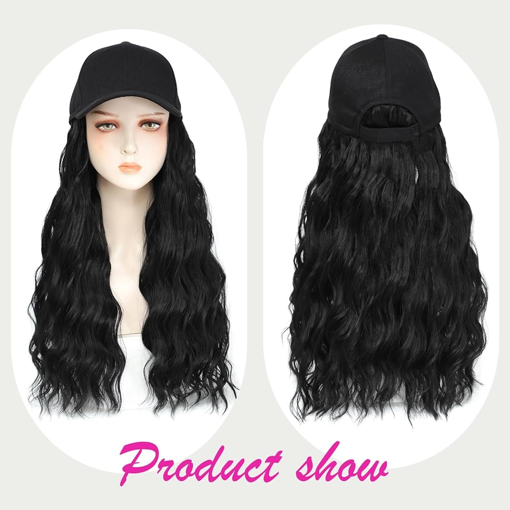 Amazon.com : Yunkang Baseball Cap Wig 20in Long Natural Wave Hair