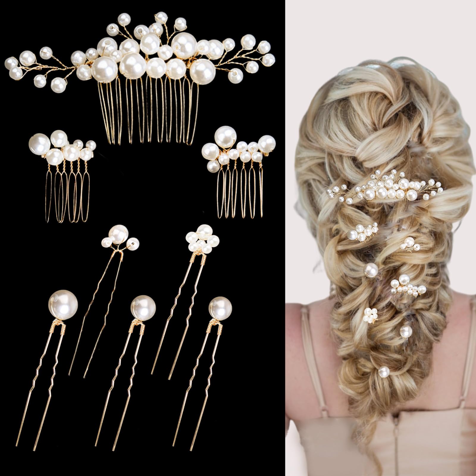 8 Pcs Pearl Hair Combs Set Wedding Bridal Rhinestone Hair Pins for Bridesmaids Brides Flower Girls Hair Accessories