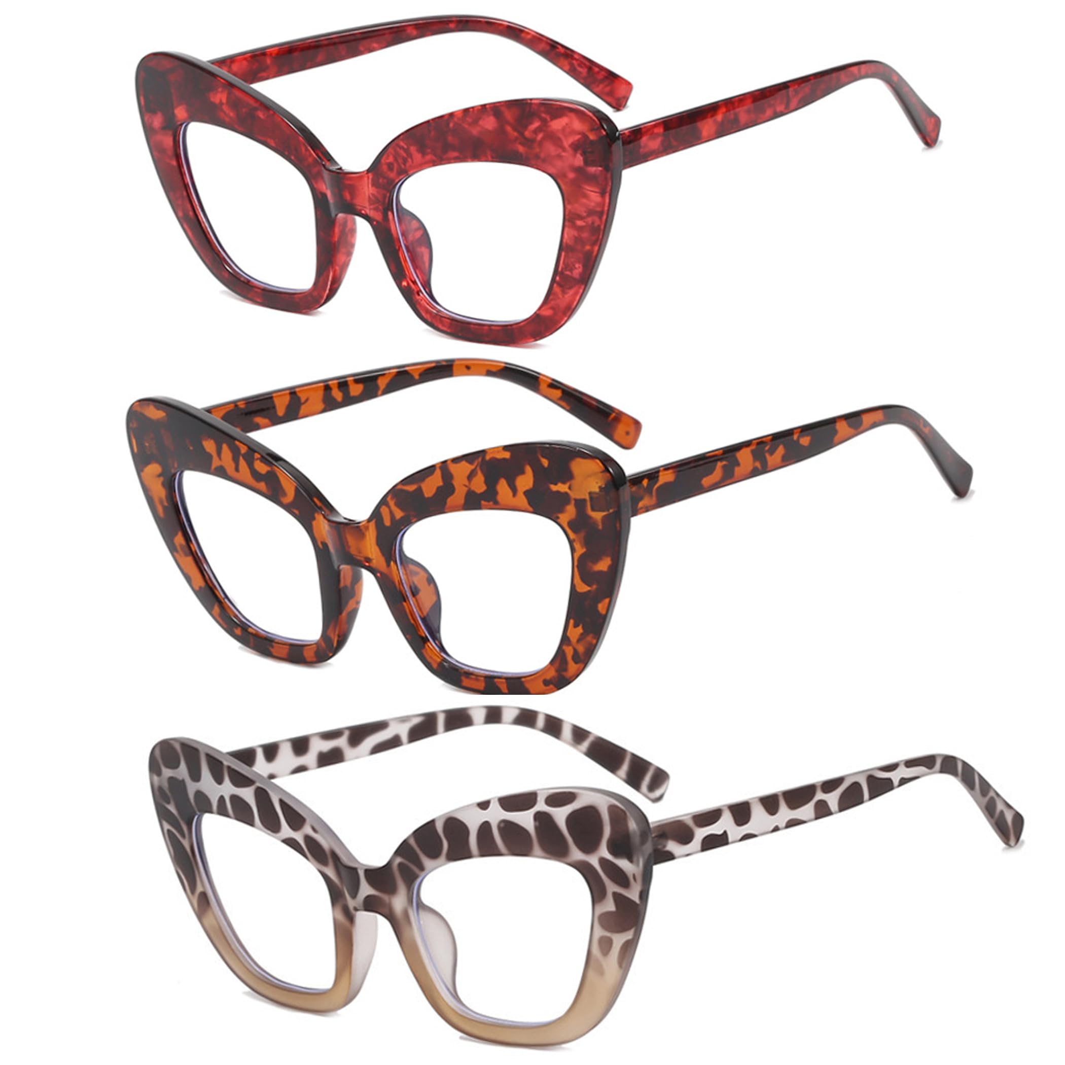 bullabulling 3 pack Blue Light Blocker Reading Glasses Cat eye Frame Readers Eyeglasses for Women (Flower Red/Flower/turtle, 1.0)