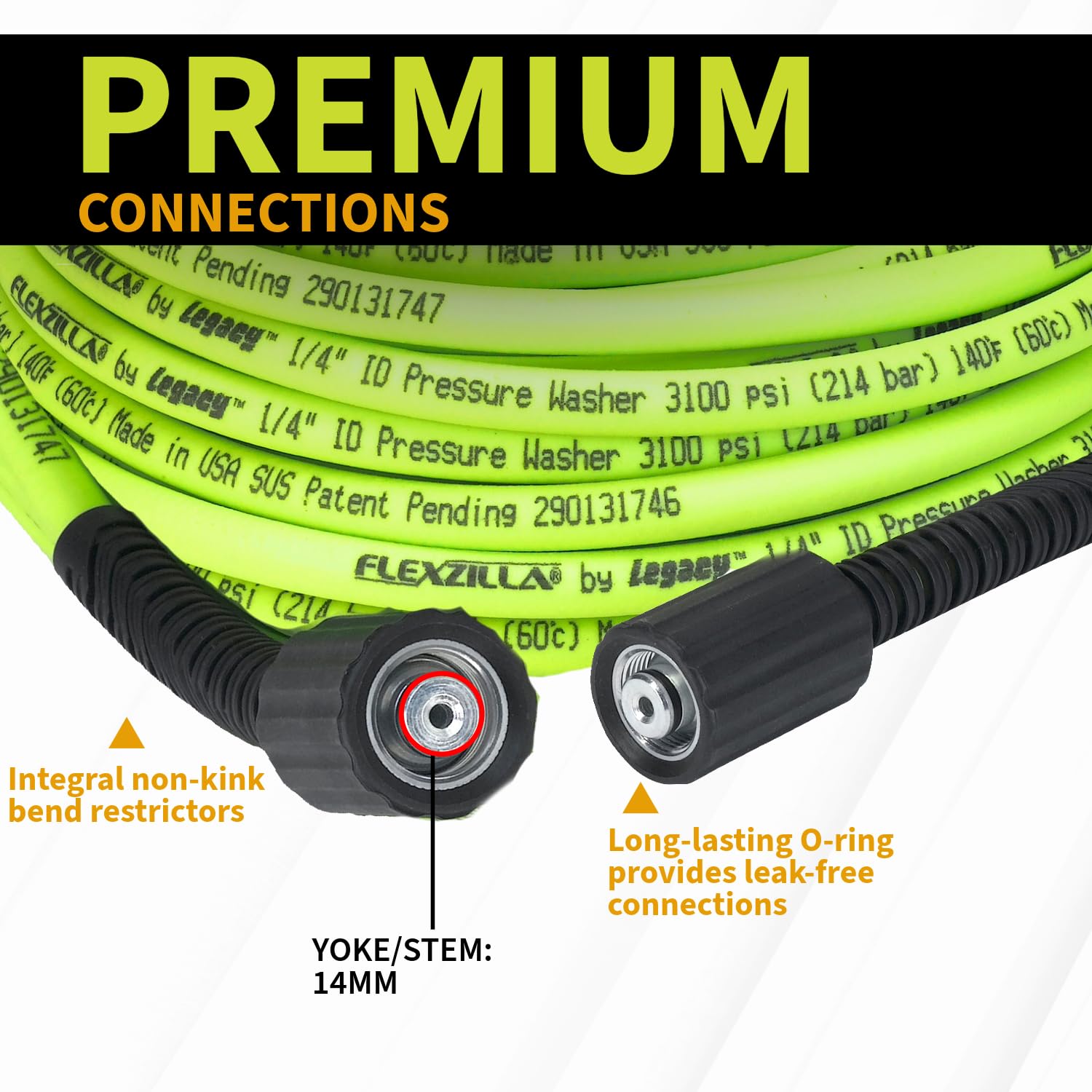 Legacy Manufacturing Flexzilla Limpiador a presión Manguera con M22 Accesorios, 1/4 in. x 50 pies., ZillaGreen – hfzpw3450 m