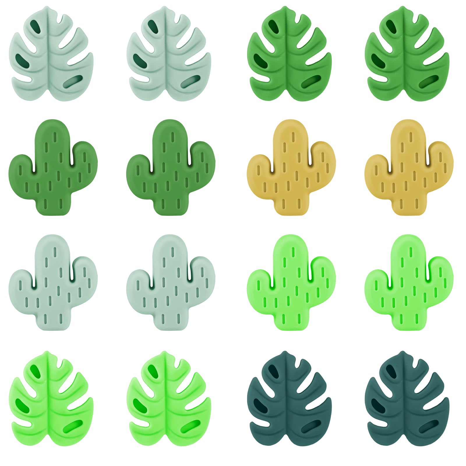 16pcs Knitting Needle Stoppers, Cute Cactus & Monstera Leaf Style Stitch Needle End Caps Silicone Needle Tip Hugger Knitting Point Protectors Accessories for Sewing Quilting Crocheting Craft