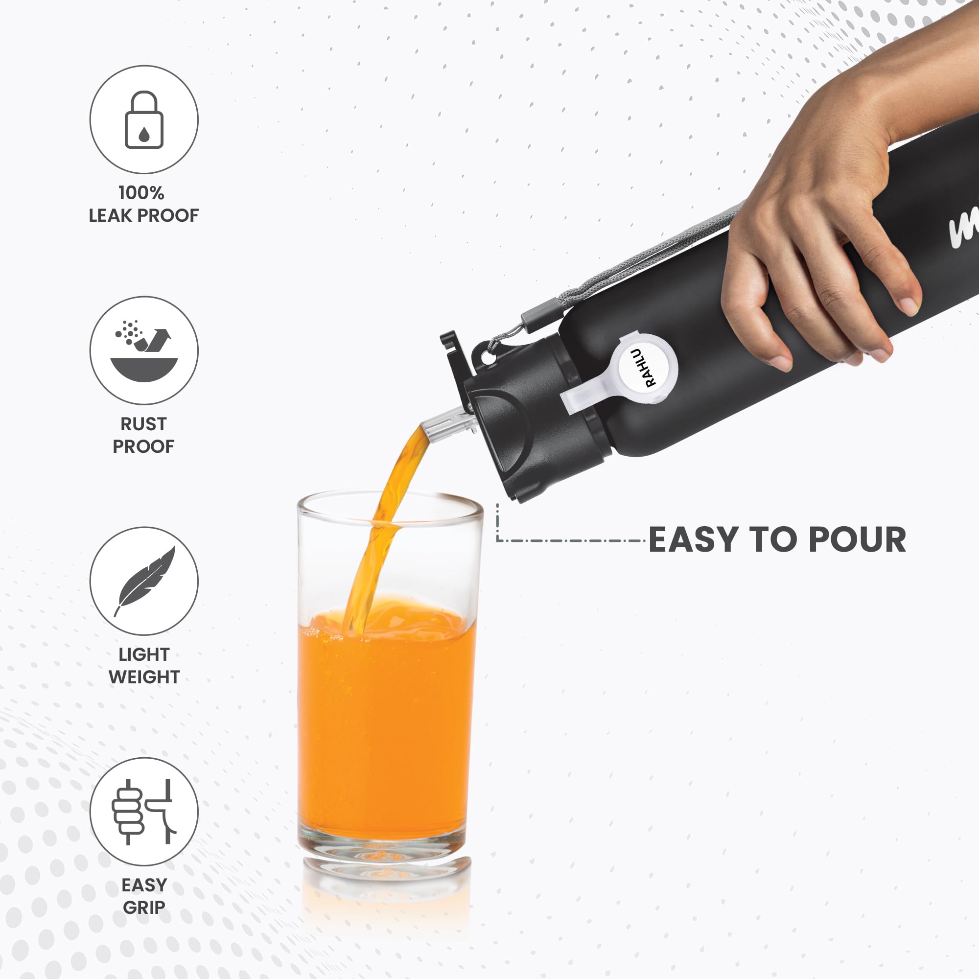 MILTON Sipstar 1000 Stainless Steel Sipper Water Bottle 875 ml, Single Walled, ISI Certified I Leak Proof Lid, Rust Proof I For School, Office, Gym I Black — Amazon image 2
