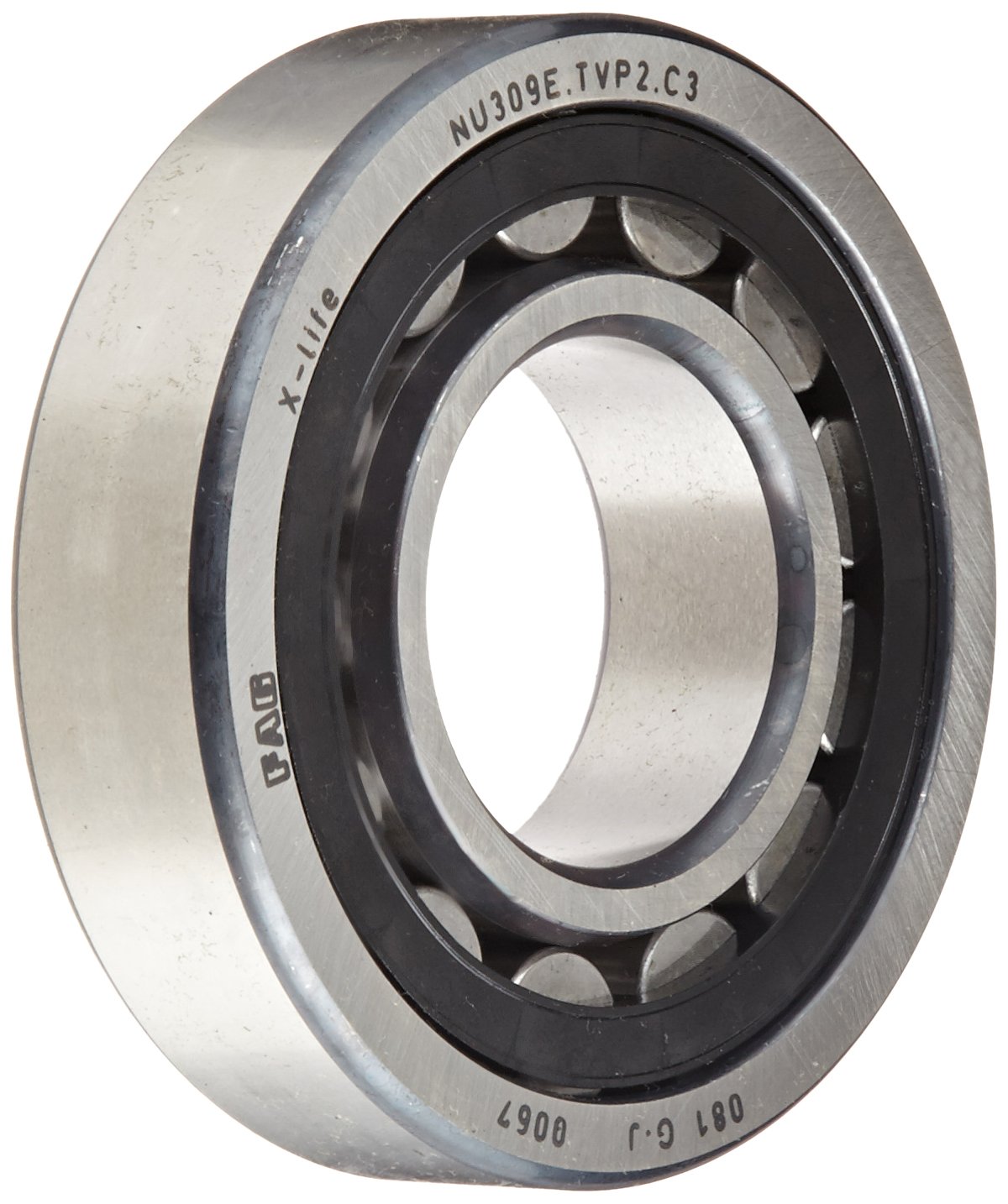 FAG NU309E-TVP2-C3 Cylindrical Roller Bearing, Single Row, Straight Bore, Removable Inner Ring, High Capacity, Polyamide Cage, C3 Clearance, 45mm ID, 100mm OD, 25mm Width