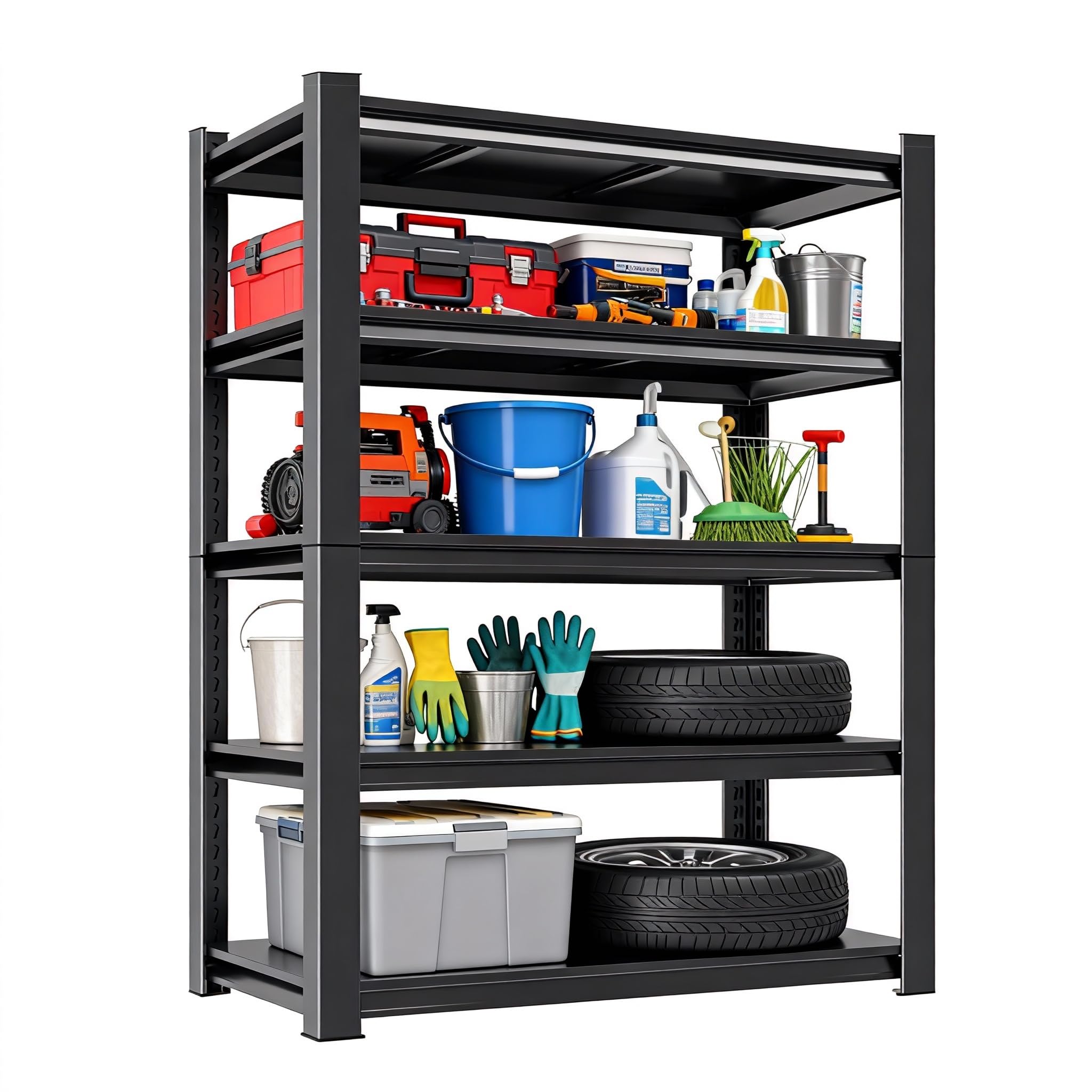 Notmise Metal Garage Shelving Unit, Heavy Duty 5-Tier Adjustable Storage Rack, Steel Shelving,2000 lbs Capacity, Industrial Shelves for Heavy Tools