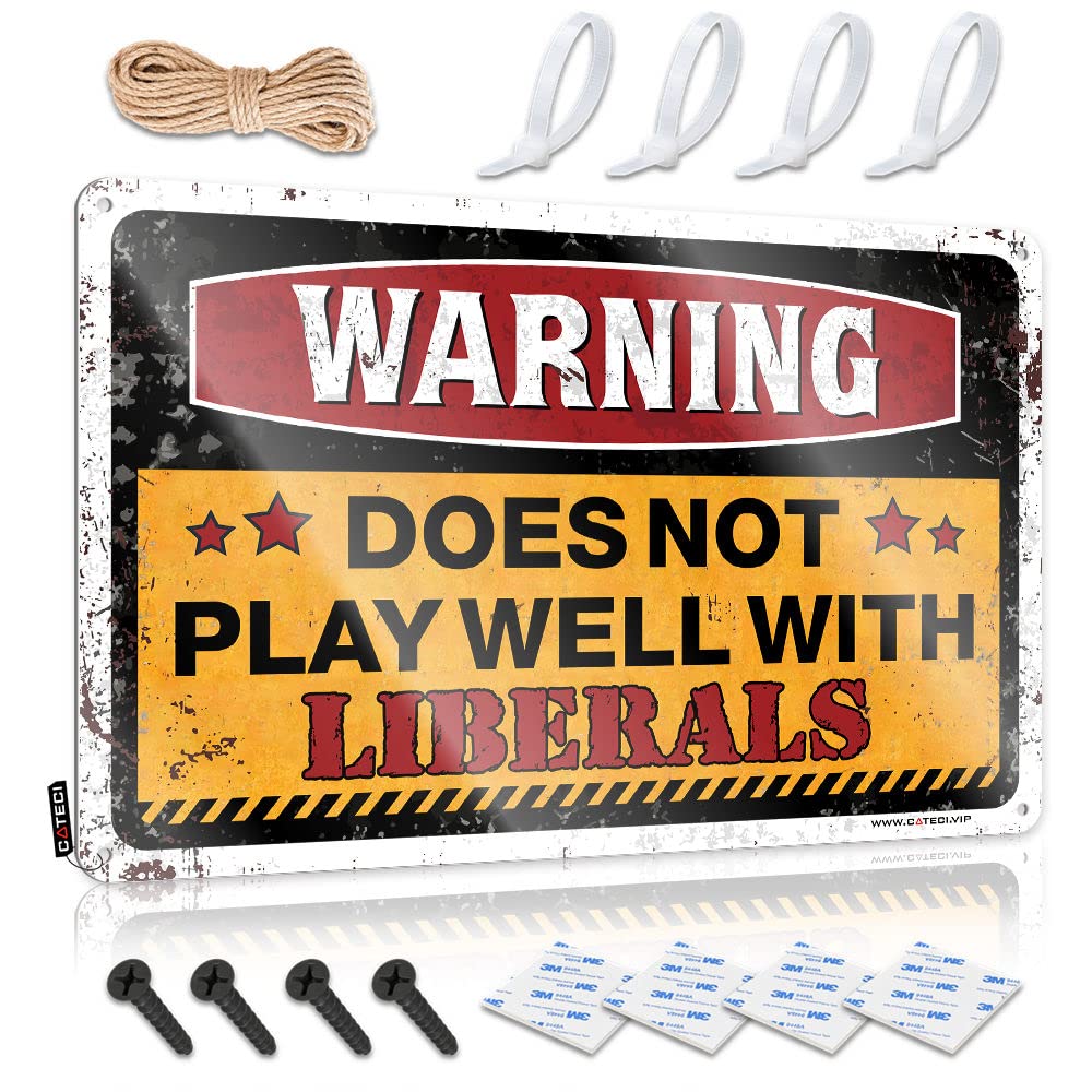 Decaor Gift For Plumber Signs - Warning Does Not Play Well With Liberals Metal Sign Spring Metal Wall Art Ready To Hang For Sand(30X40CM)