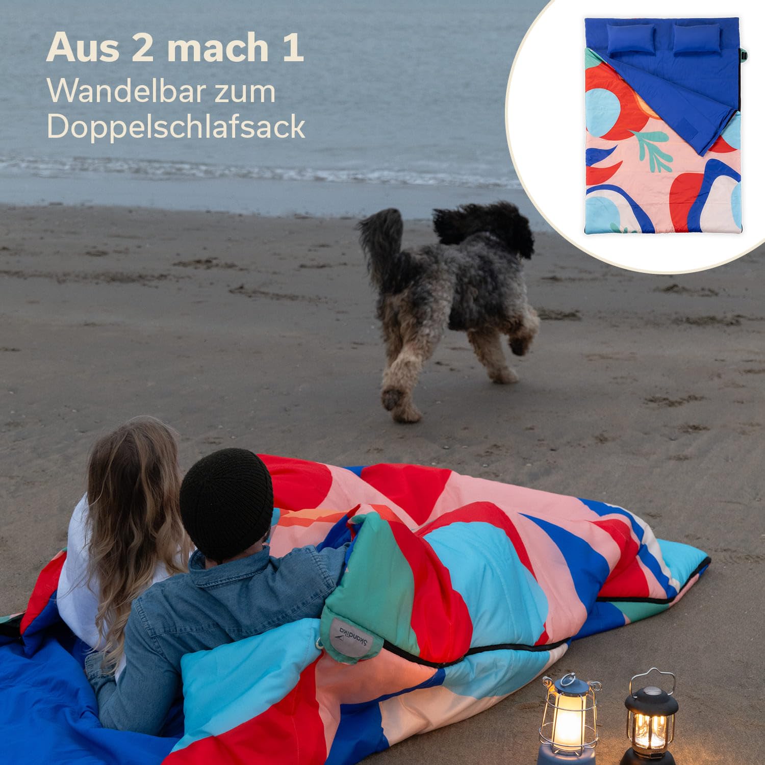 Skandika Saco de Dormir Sovro 190 | para Adultos, 3 Estaciones, se Puede Utilizar como Saco de Dormir Doble, Saco de Dormir de Camping con Almohada