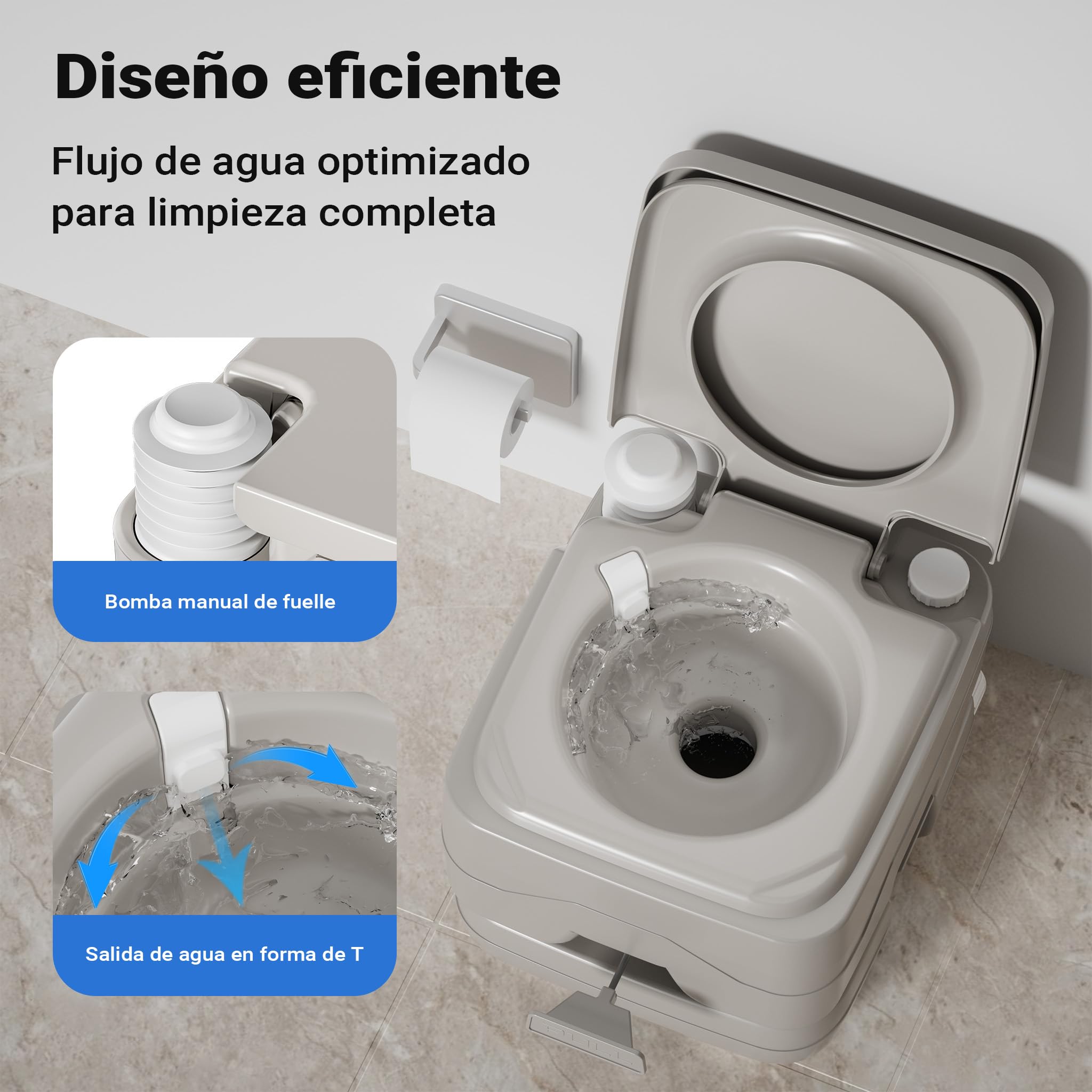 WilTec Inodoro portátil para Camping 410 x 365 x 300 mm en HDPE y PP Capacidad de Carga 200 kg Tanque de 10 litros WC portátil para Camping, Autocaravana, Viajes