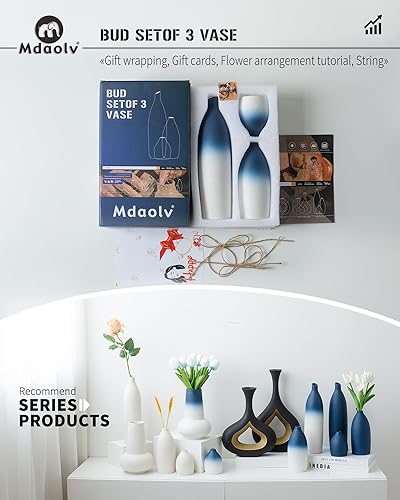 Miniatura 6 de Juego de jarrones azul y blanco para decoración costera de isla de cocina, sala de estar, mesa de oficina, chimenea, decoración de repisa y baño,