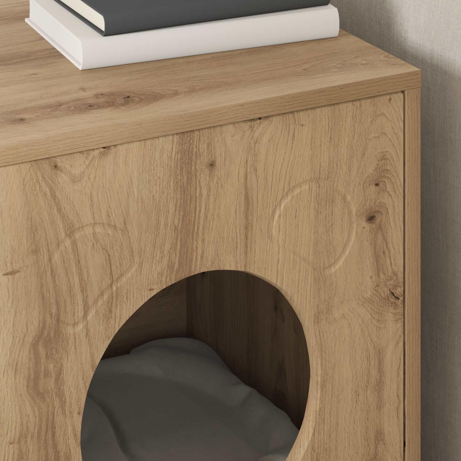 Casetta per gatti in legno di rovere, 42,5 x 40 x 53 cm, 1 rifugio per gatti, per appartamento, soggiorno, interni, per graffiare, arrampicare, riposare