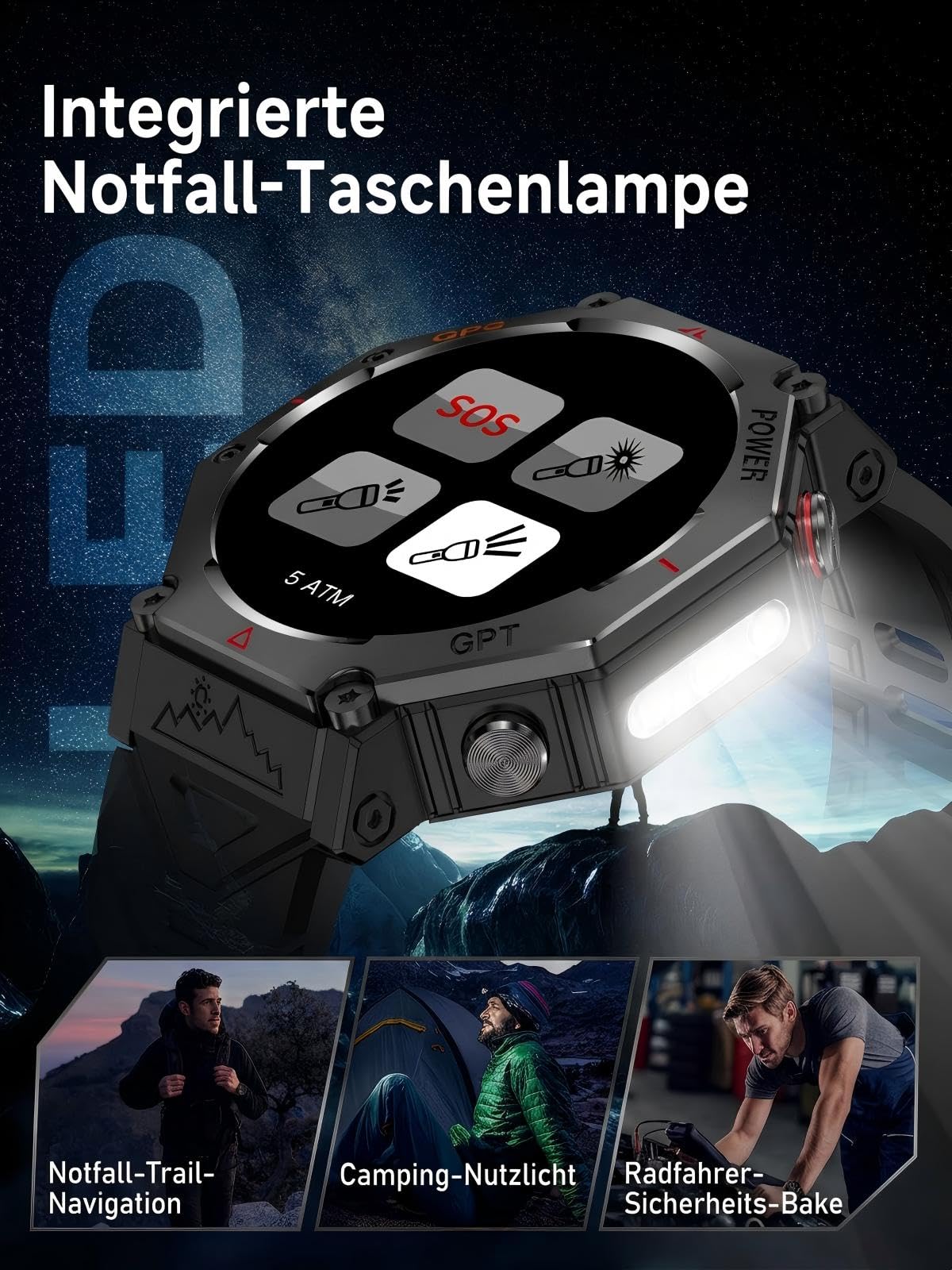 Smartwatch GPS da uomo, orologio sportivo militare 2026 | Orologio fitness da 3,5 cm, per Android e iOS, impermeabile fino a 3 ATM, con funzione telefonica, frequenza cardiaca, sonno