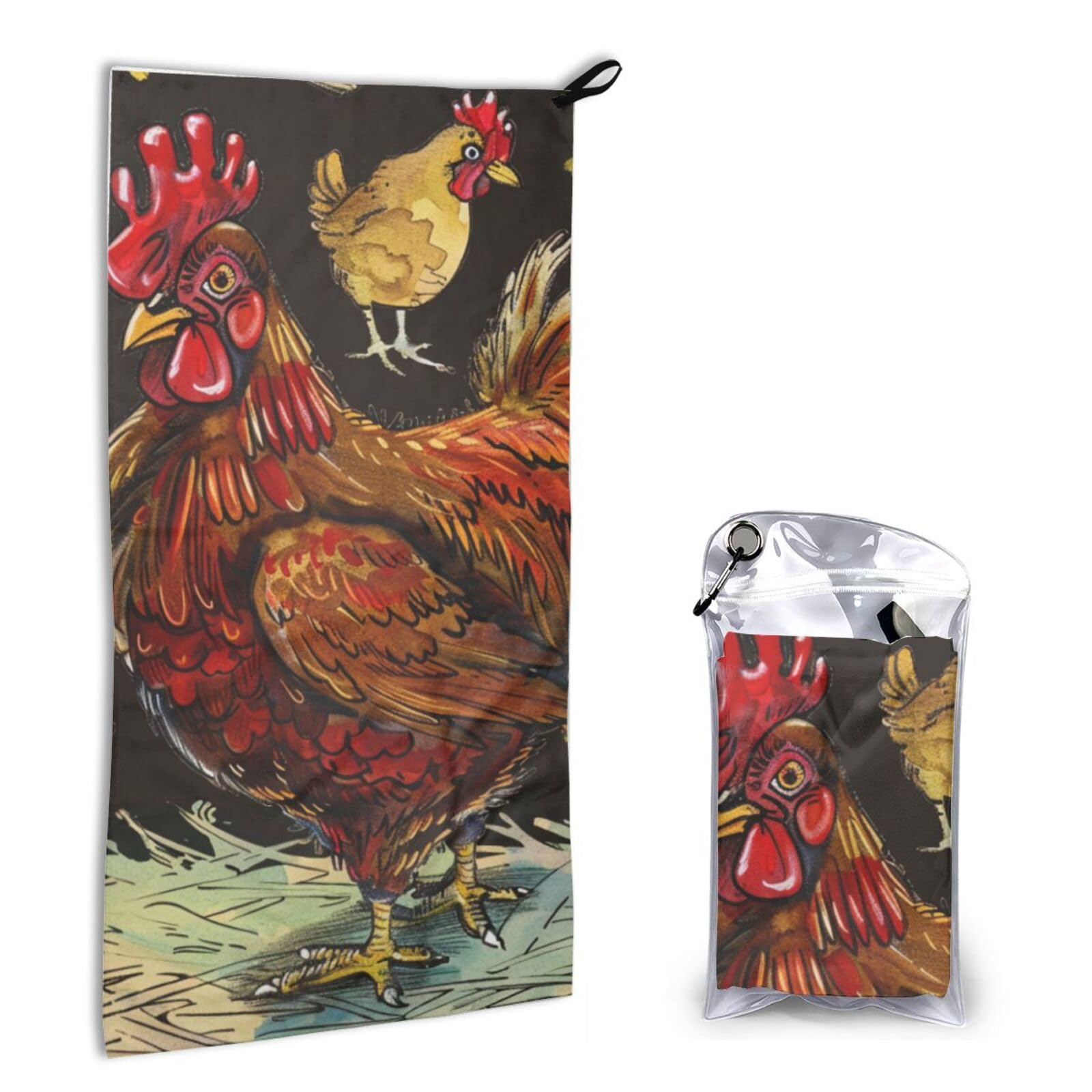 BWWHCCTI Quick Dry Hand Towel With Bag - Chicken Print Printed Super Absorbent Face Cloth Microfiber Travel Sports Towels 40x80cm