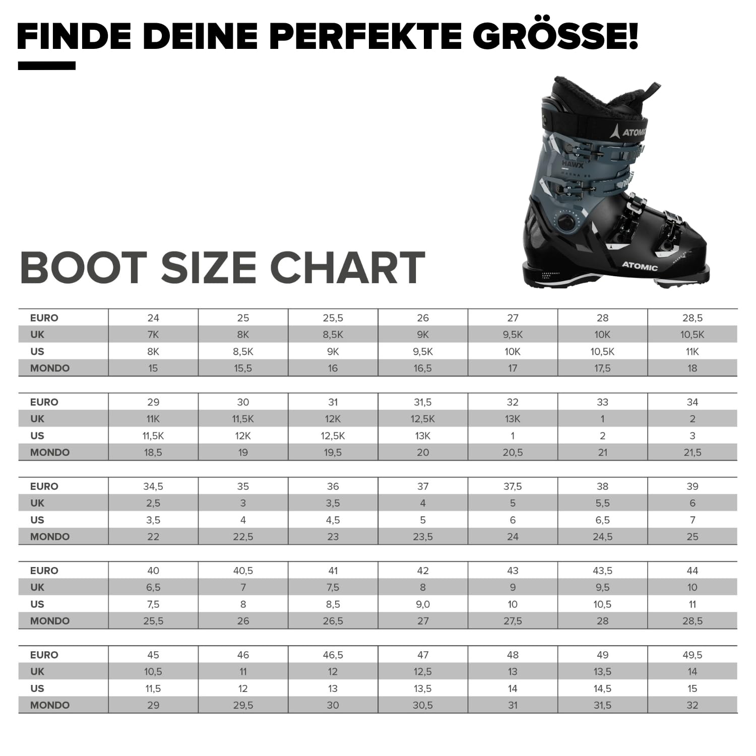 ATOMIC Hawx Magna 85W GW Skischuhe - Größe 24/24.5 - Alpin-Skischuh für Damen in Black/Storm/Ivory - 102mm breite Passform - Stabile Prolite Konstruktion - Memory Fit für präzisen Sitz