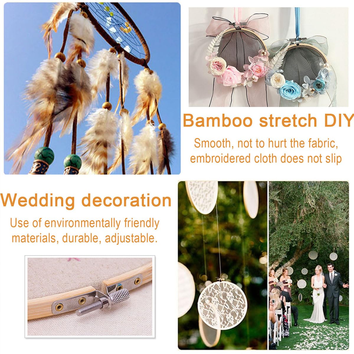 YOPEUC 10 Bamboo Embroidery Circle Embroidery 20 cm Embroidery Hoop Embroidery Hoop for Art Craft Handy Sewing - 5