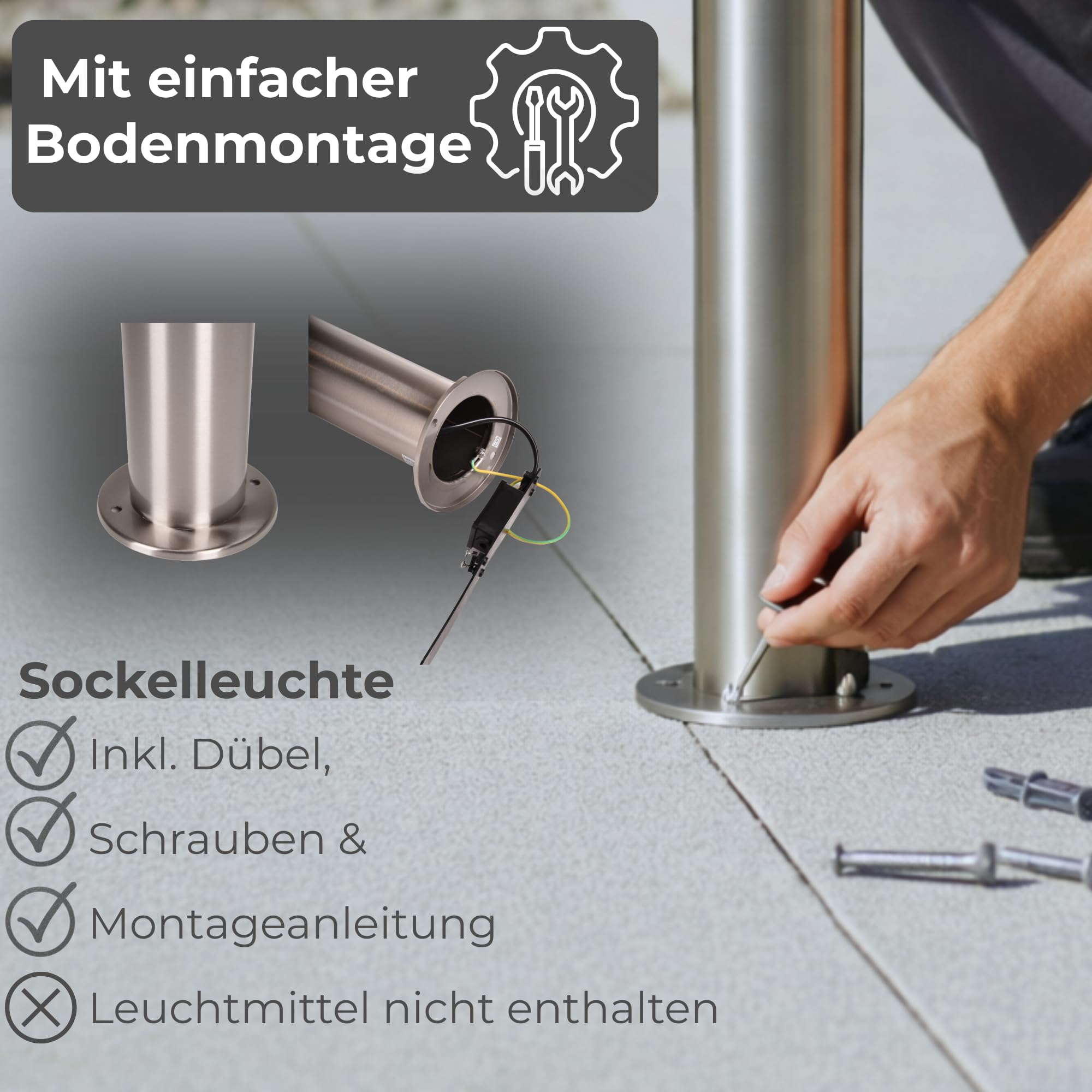 Novatool 4x Wegeleuchte I 110 cm I mit Erdspieß I Edelstahl I IP44 I E27 Sockel I Wegebeleuchtung aussen Aussenleuchten Garten Standleuchte Terassenleuchte Gartenleuchte stehend Terrassenlampe