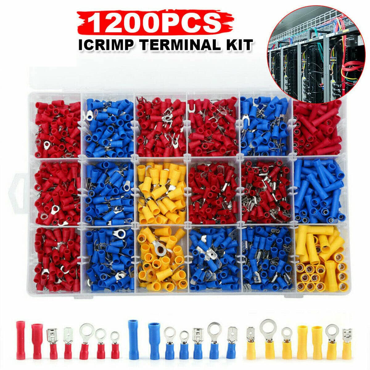 Kit assortito di connettori a forcella maschio e femmina con isolamento in scatola, per cavo elettrico, con anello di crimpatura, forcella e terminale a forcella arrotolato.