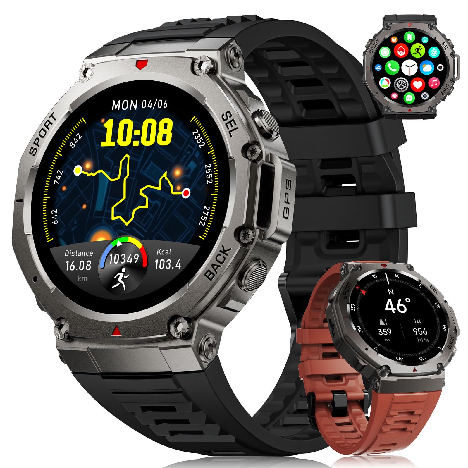 LIGE GPS Smartwatch Uomo DM3, Corpo in Acciaio Inox,5ATM Impermeabile Orologio Fitness con 110+ Modalità Sport/24H Monitoraggio,500mAh,AMOLED,Chiamate Bluetooth Orologio Militare Uomo per Android iOS