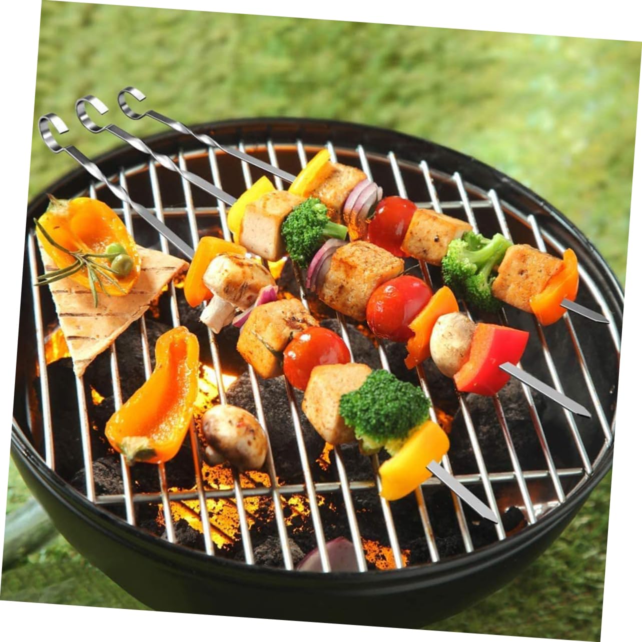10 piezas Pinchos Inoxidable Reutilizables para Barbacoa al Aire Brochetas Planas Alta Conductividad Térmica y