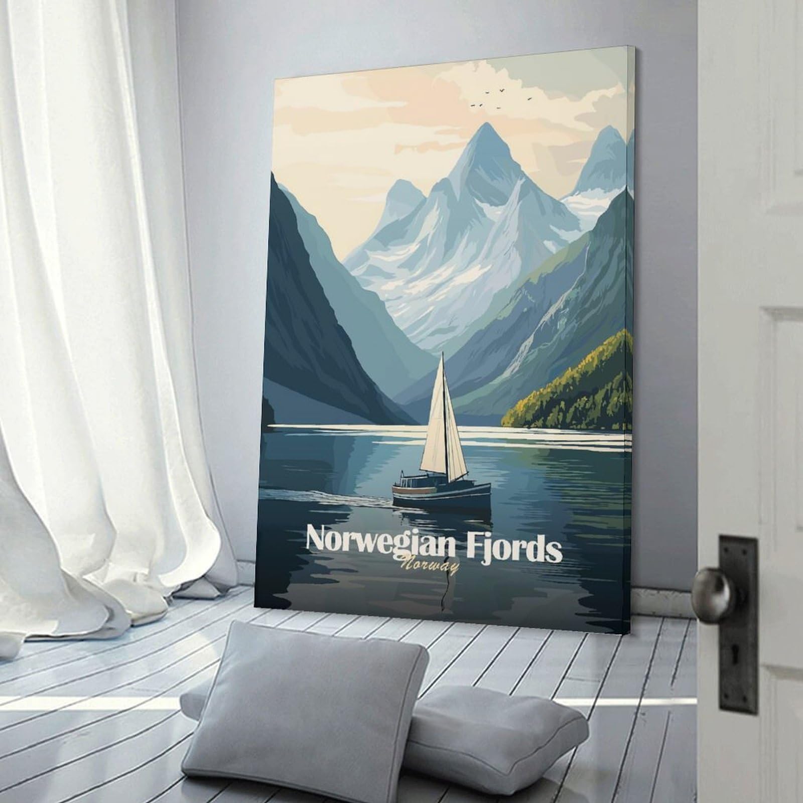 Junmoney Norwegian Fjords Wall Picture Print 20x30inch(50x75cm), for Apartment Walls, Studios Or Work Areas, A Simple Refresh for Blank Walls