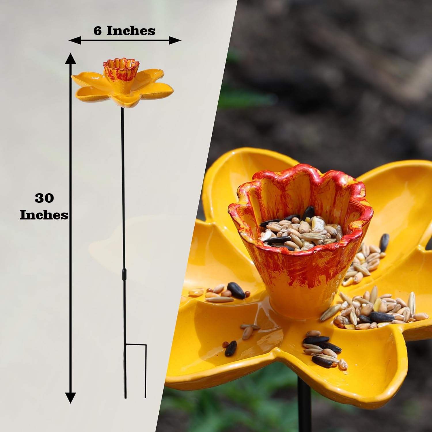 DIVCHI Bird Feeders Free Standing Flower Birds Feeding Station | Garden | Outdoor | Pole | Decorative | Wild Bird | Seed | Nut | Water | Bowl | Bath | Dish (Pack of 2) (Yellow) — view 5